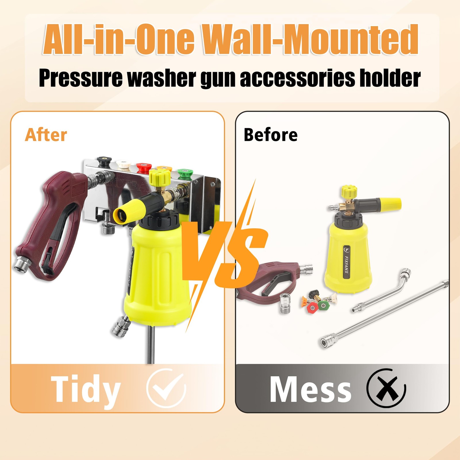 Pressure Washer Foam Cannon Holder, Wall Mounted