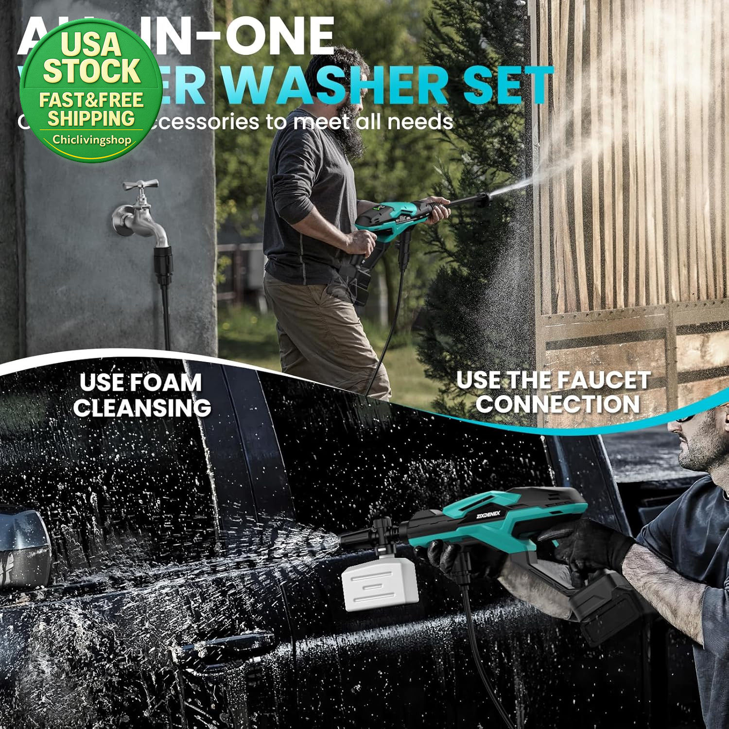 Cordless Portable Washer Makita 18V Battery 800 PSI Brushless Motor 6-In-1