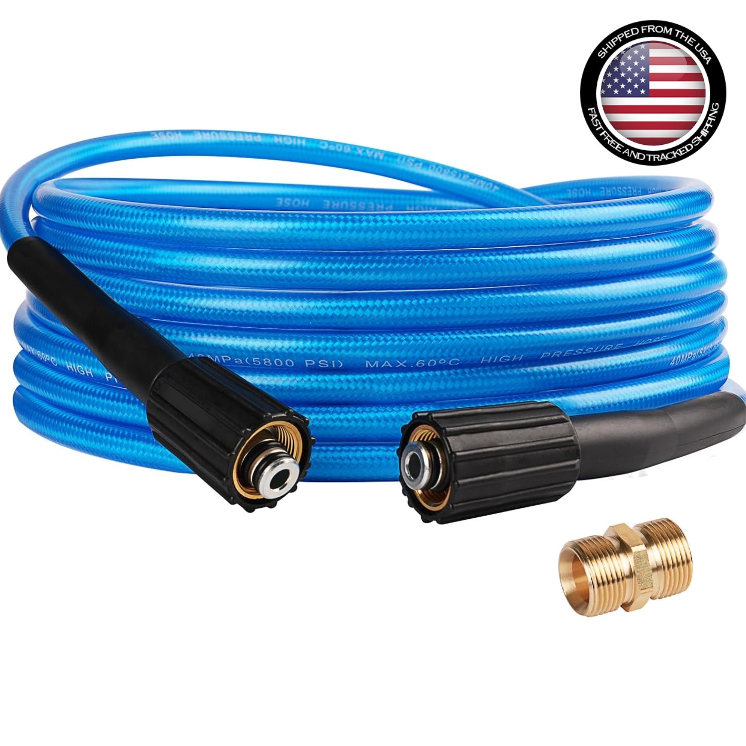 25 FT Kink Resistant Pressure Washer Hose with M22 Fittings, 3000 PSI Power
