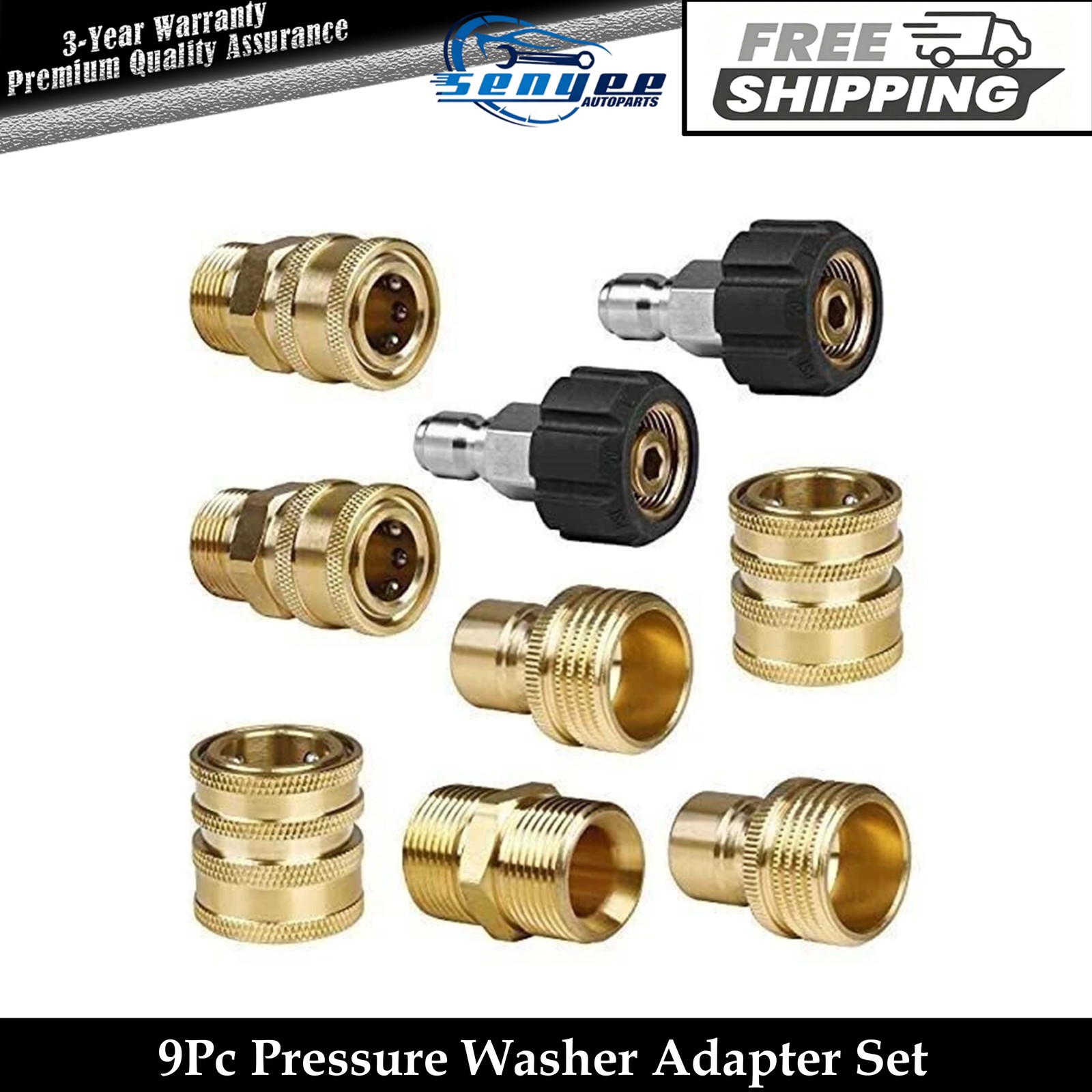 9Pc Pressure Washer Adapter Set Quick Disconnect Kit M22 Swivel to 3/8” Connect