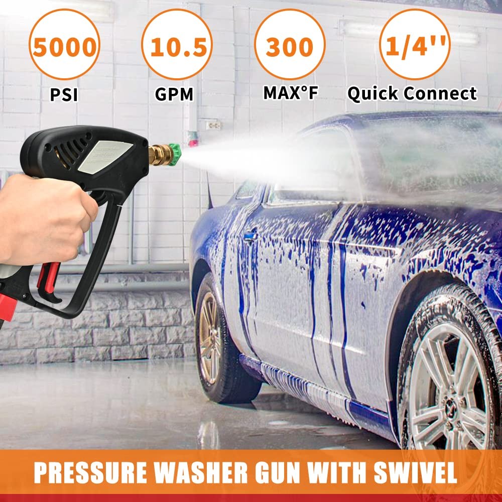 Pressure Washer Short Gun 5000 PSI 3/8 Swivel Quick Connect M2214mm/15mm 5 Tip