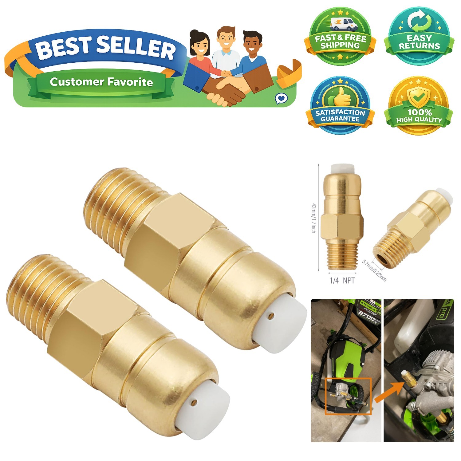 2 Pieces Thermal Release Valve for Pressure Washer Pump, 1/4 Inch NPT Thermal…