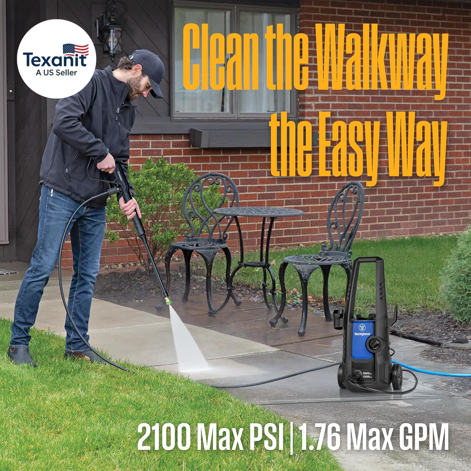 Epx3050 Electric Pressure Washer, 2100 Max PSI 1.76 Max GPM with Foam Cannon and