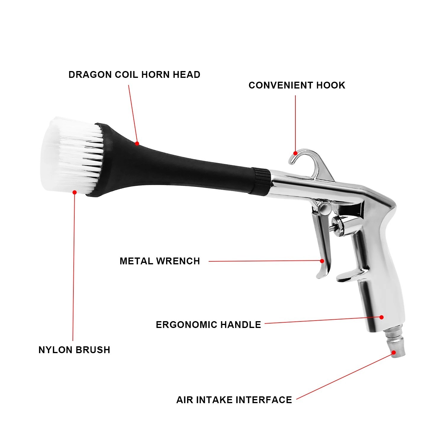 3-in-1 High-Pressure Car Cleaning Gun Tornado Air Blow Tool 360° Rotating 1/4in