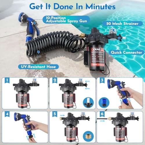 12V DC Washdown Pump Kit with 80 PSI 7.5 GPM, 5-Chamber Self Priming Diaphragm