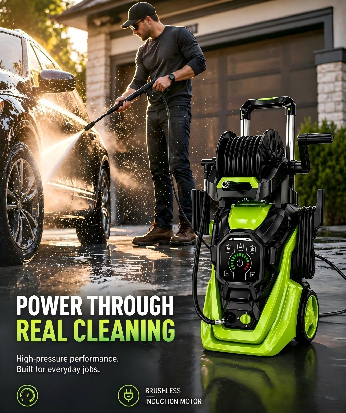 Pressure Washer 4500PSI 3.0GPM, 15-Level Touchscreen, 4 Nozzles, for Driveway
