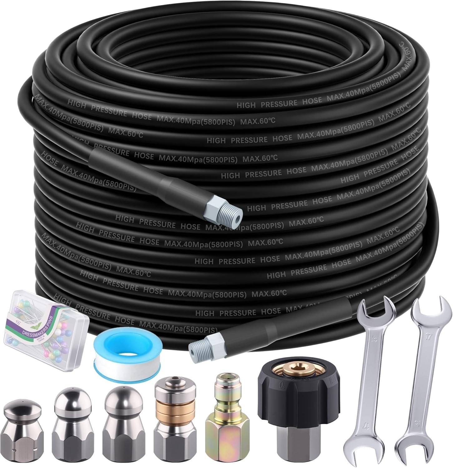 Sewer Jetter Kit for Pressure Washer, 50FT Drain Cleaner Hose 5800PSI