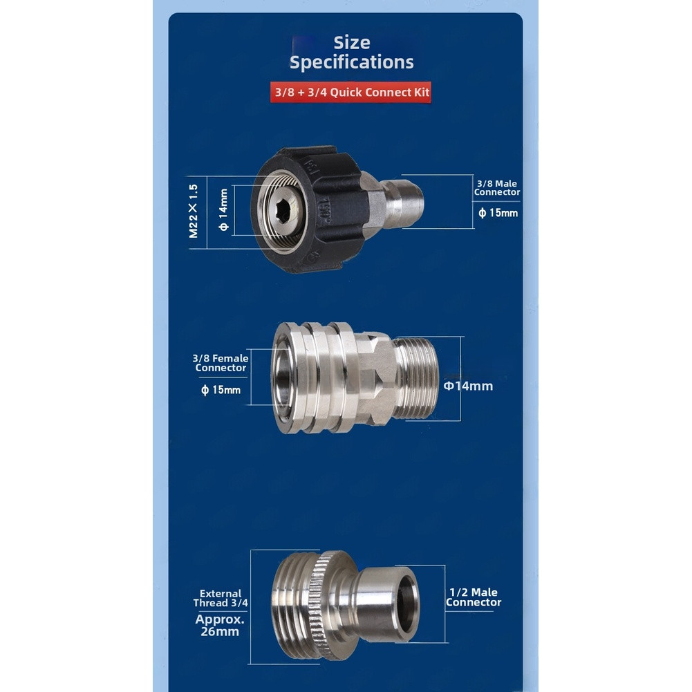 Garden Hose Quick Connect Fittings Set Stainless Steel 3/4 US Standard Thread