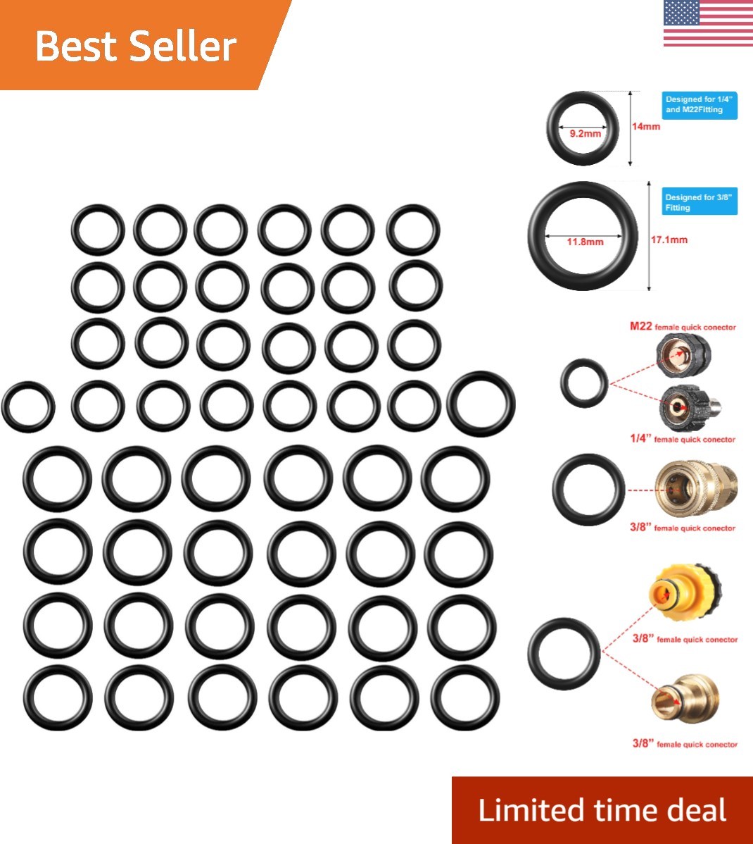 Water-Saving 50 Piece O-Rings for Pressure Washers: NBR Rubber Leak Sealers