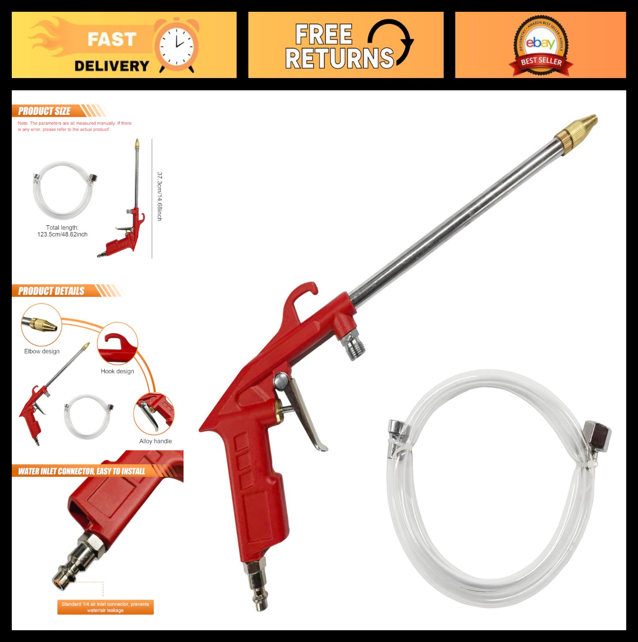 High Pressure Car Engine Cleaning Spray Gun, Pneumatic Dust Blower with 4Ft Hose