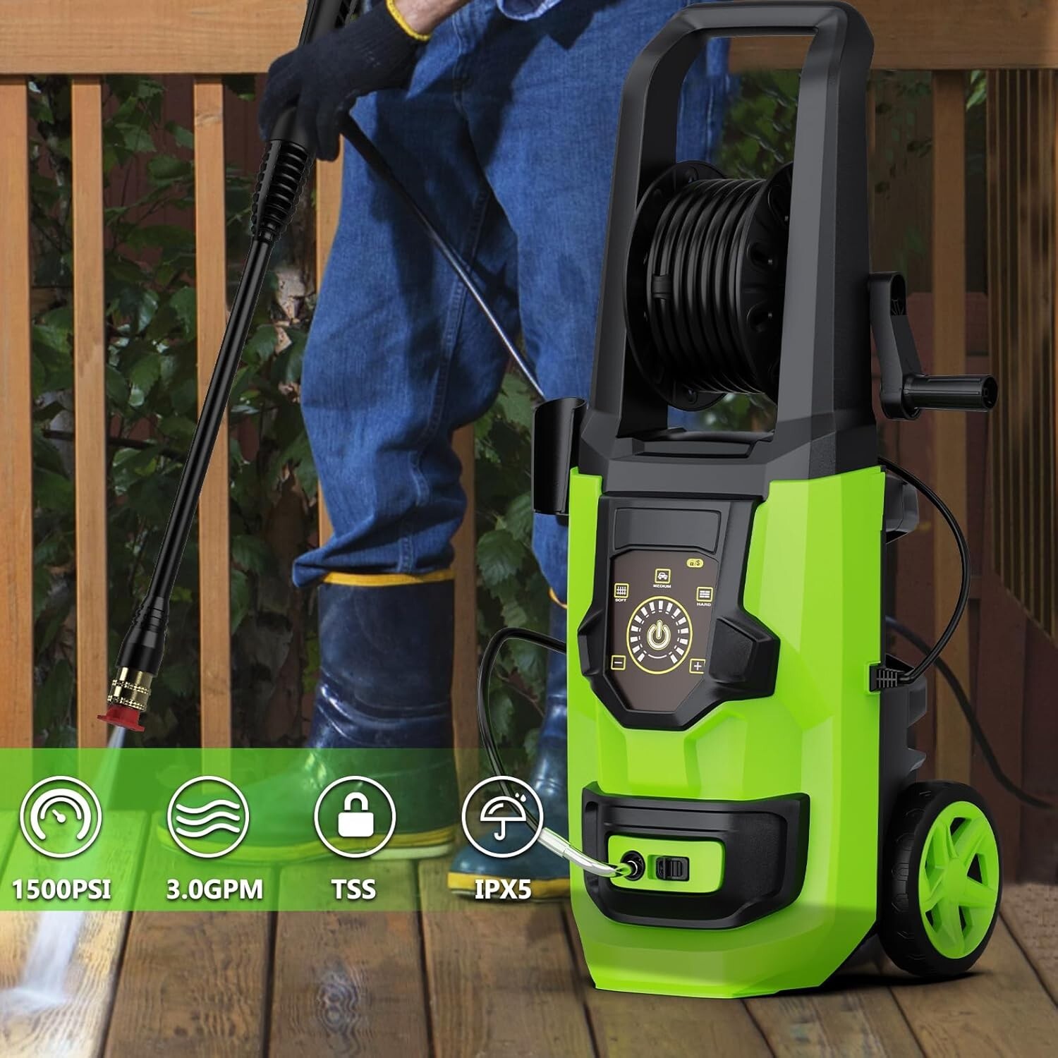 1500 PSI Power Washer with Touch Screen Adjustable Pressure, 35FT Power Cord