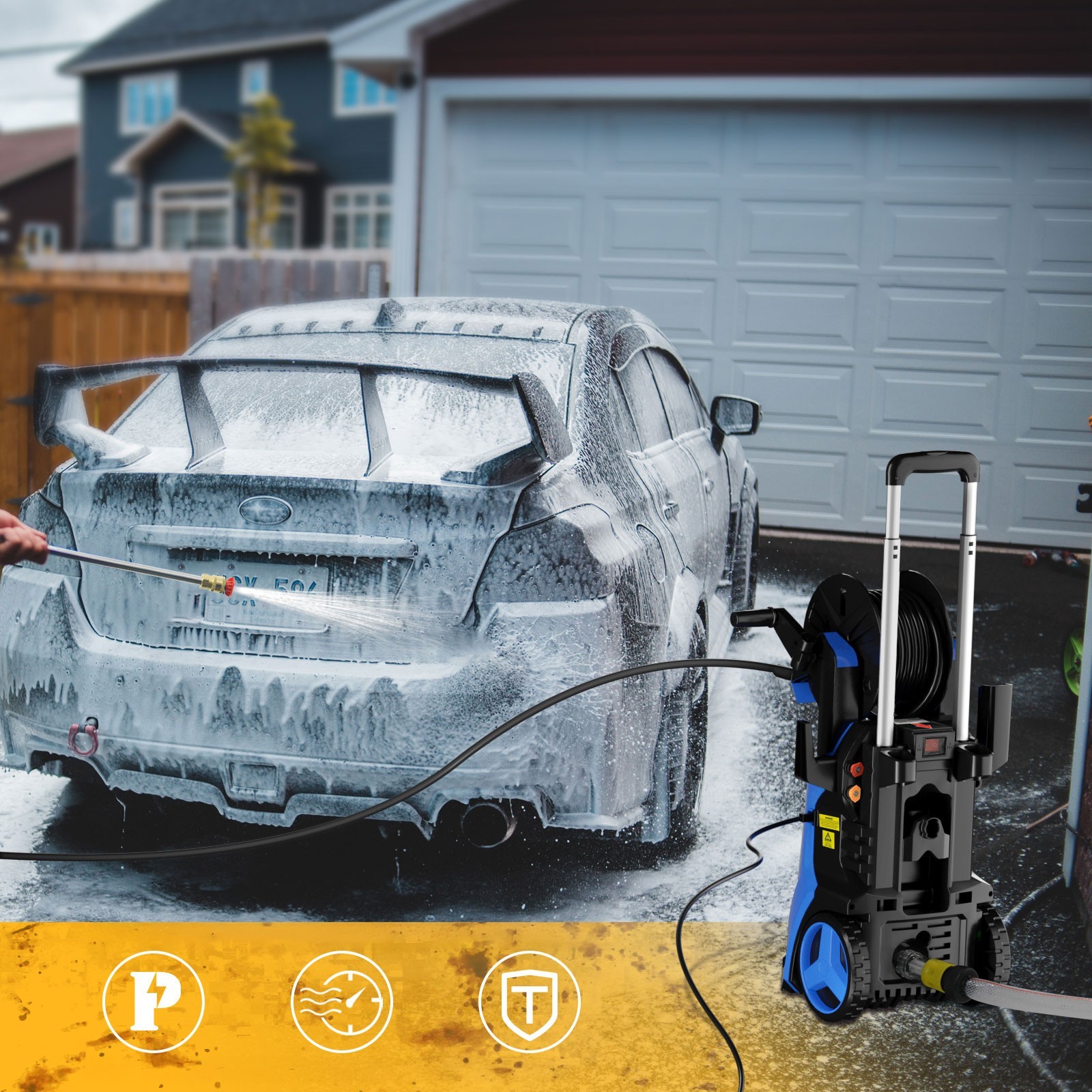 Pressure Washer 4500PSI 3.0GPM, 15-Level Touch Control, Foam Cannon, for Patio