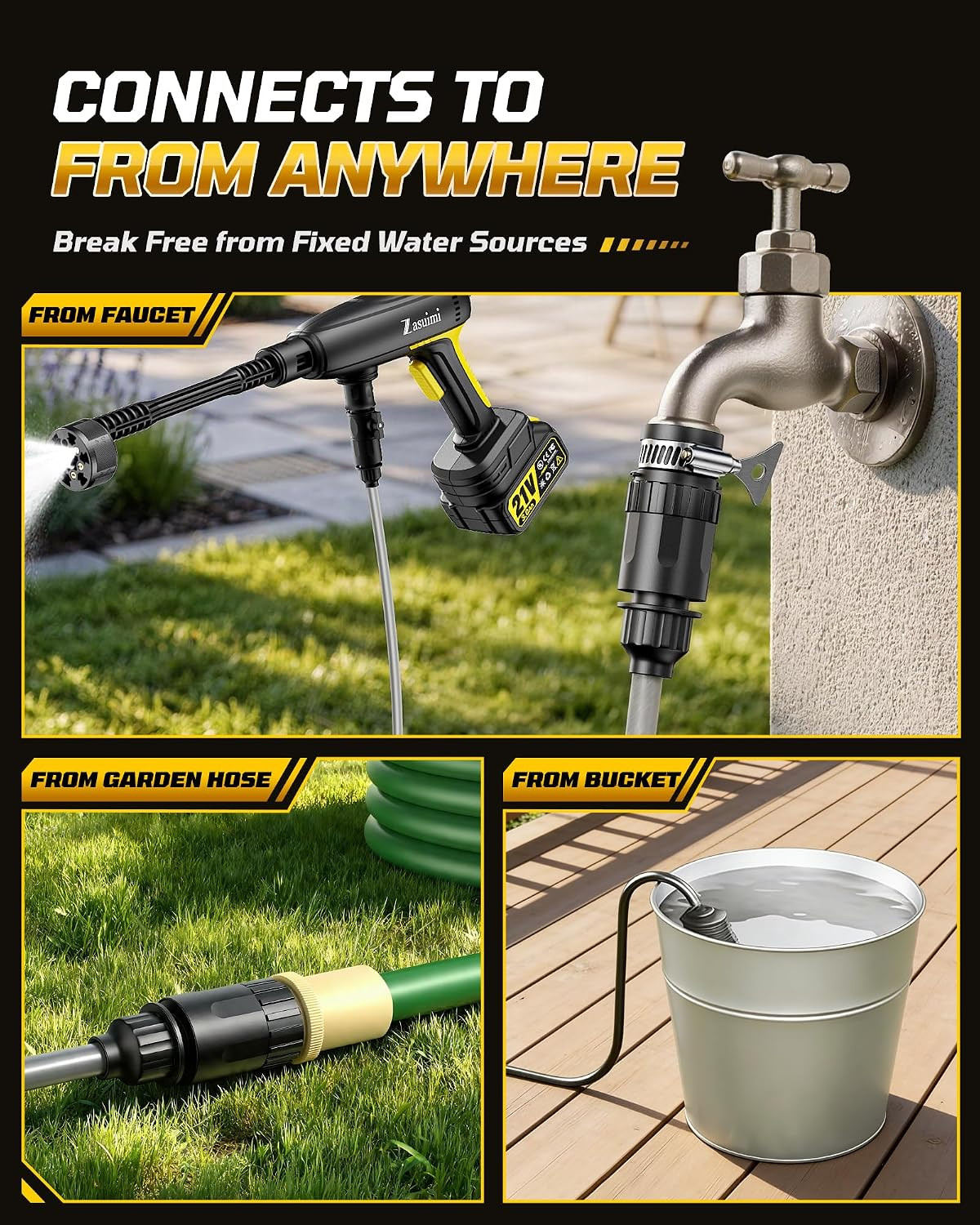 Cordless Cleaning Tool, 1400 PSI Brushless Motor, 6-In-1 Nozzle | 3Ah Battery Op