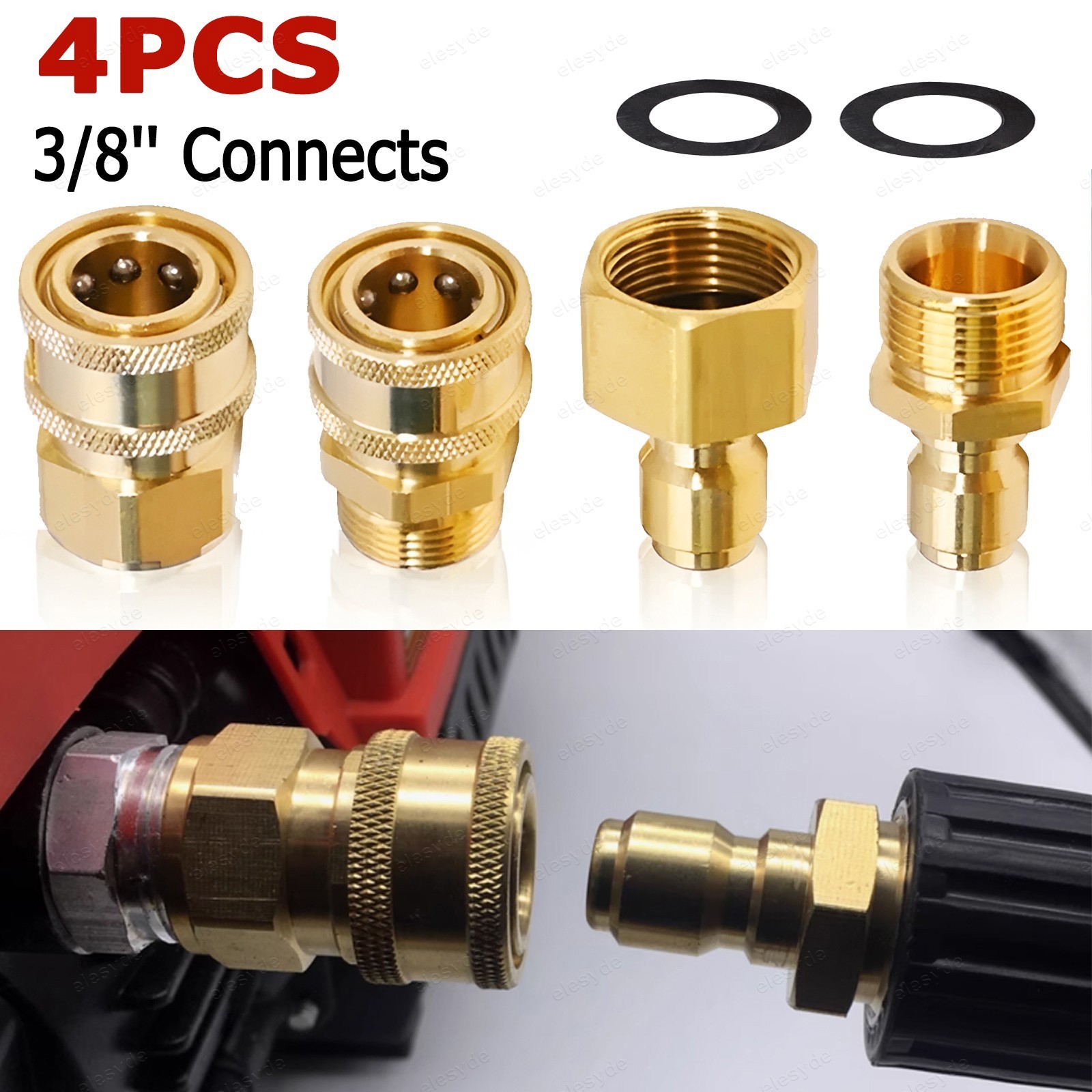 M22 Swivel to 3/8” Connect 4x Pressure Washer Adapters Set Quick Disconnect Kit