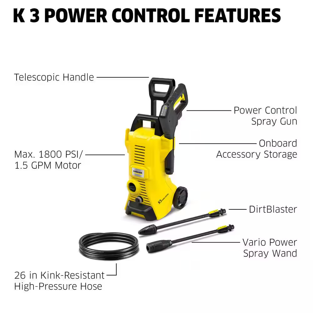 2100 Max PSI 1.45 GPM K 3 Power Control Cold Water Corded Electric Pressure Wash