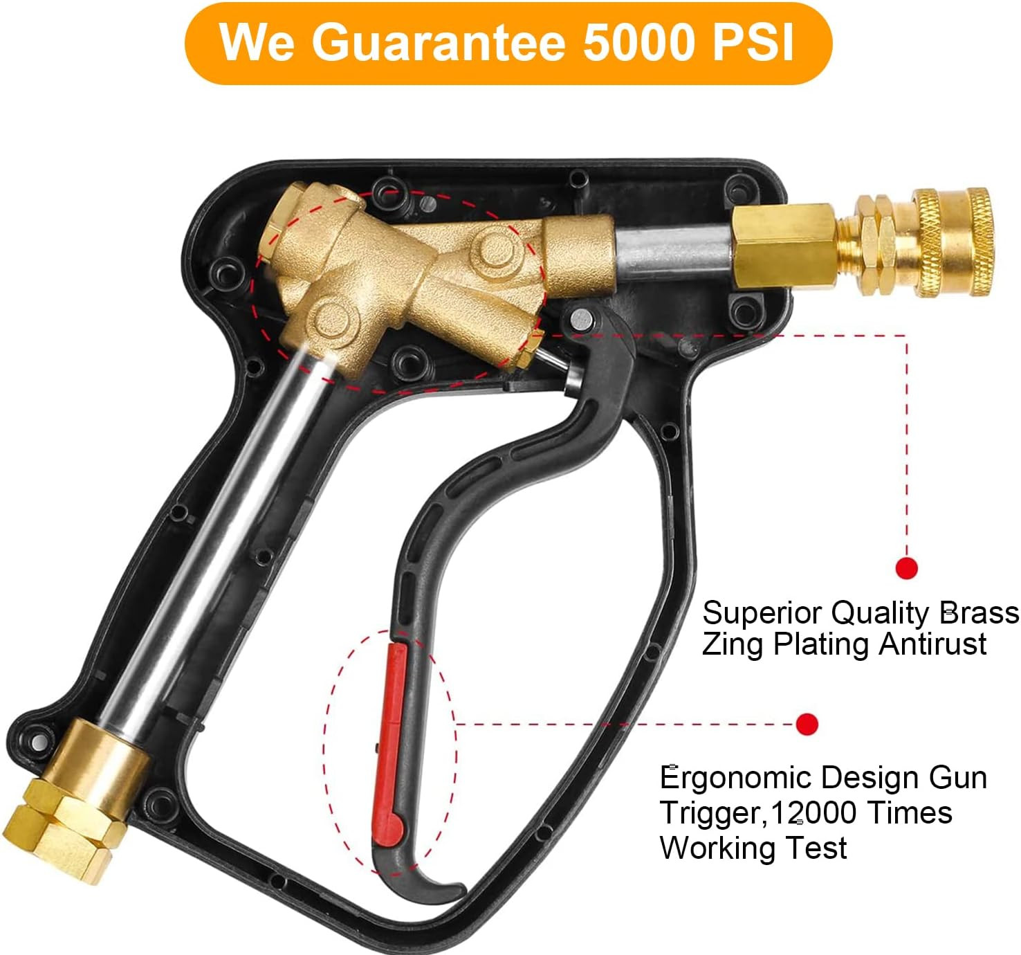 Hidrolavadora de alta presión con pistola corta, 5000 PSI, 10,5 GPM, industrial