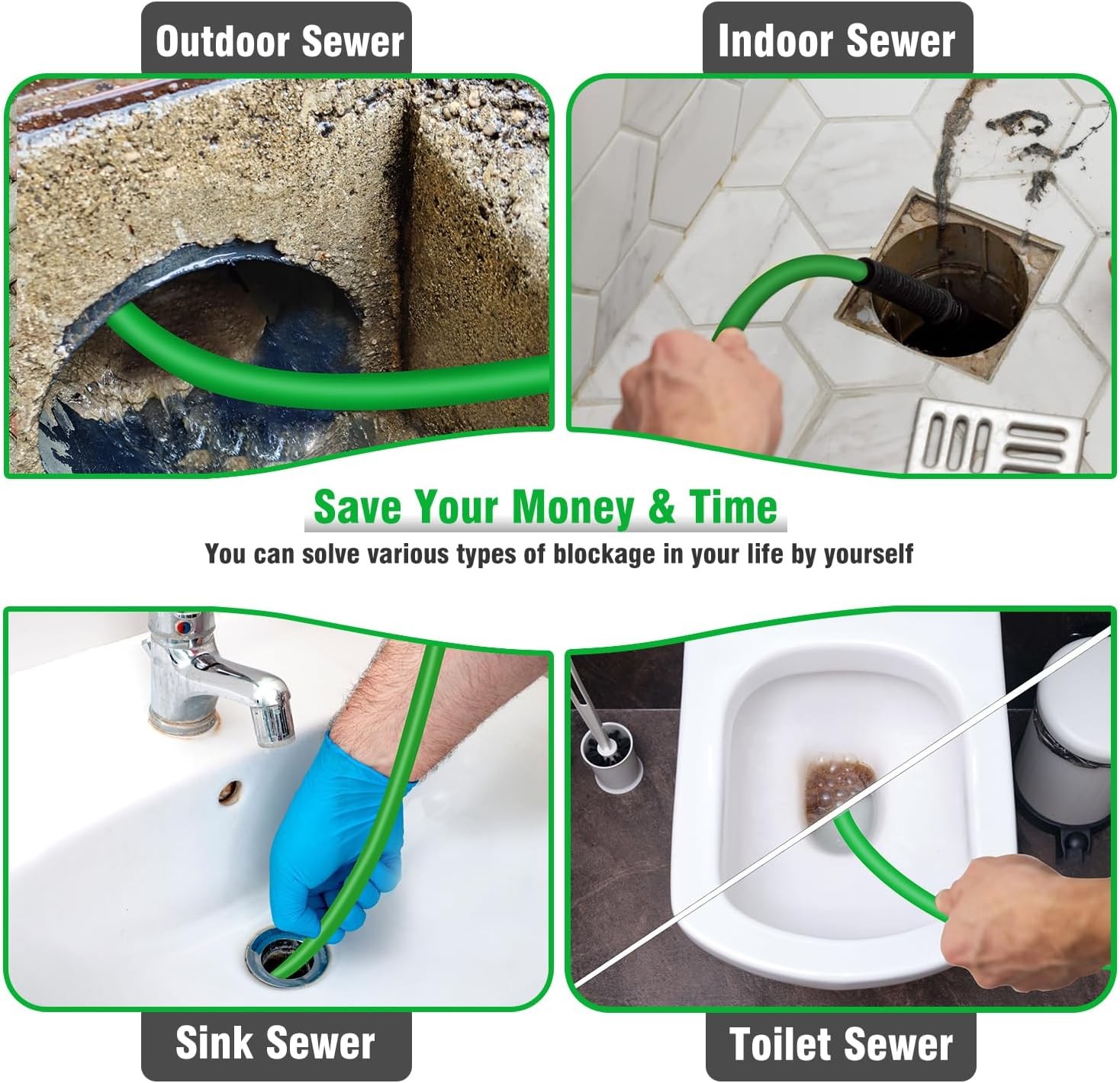 Sewer Jetter Kit for Pressure Washer 100 Ft，Drain Cleaner Hose 1/4 Inch NPT Corn