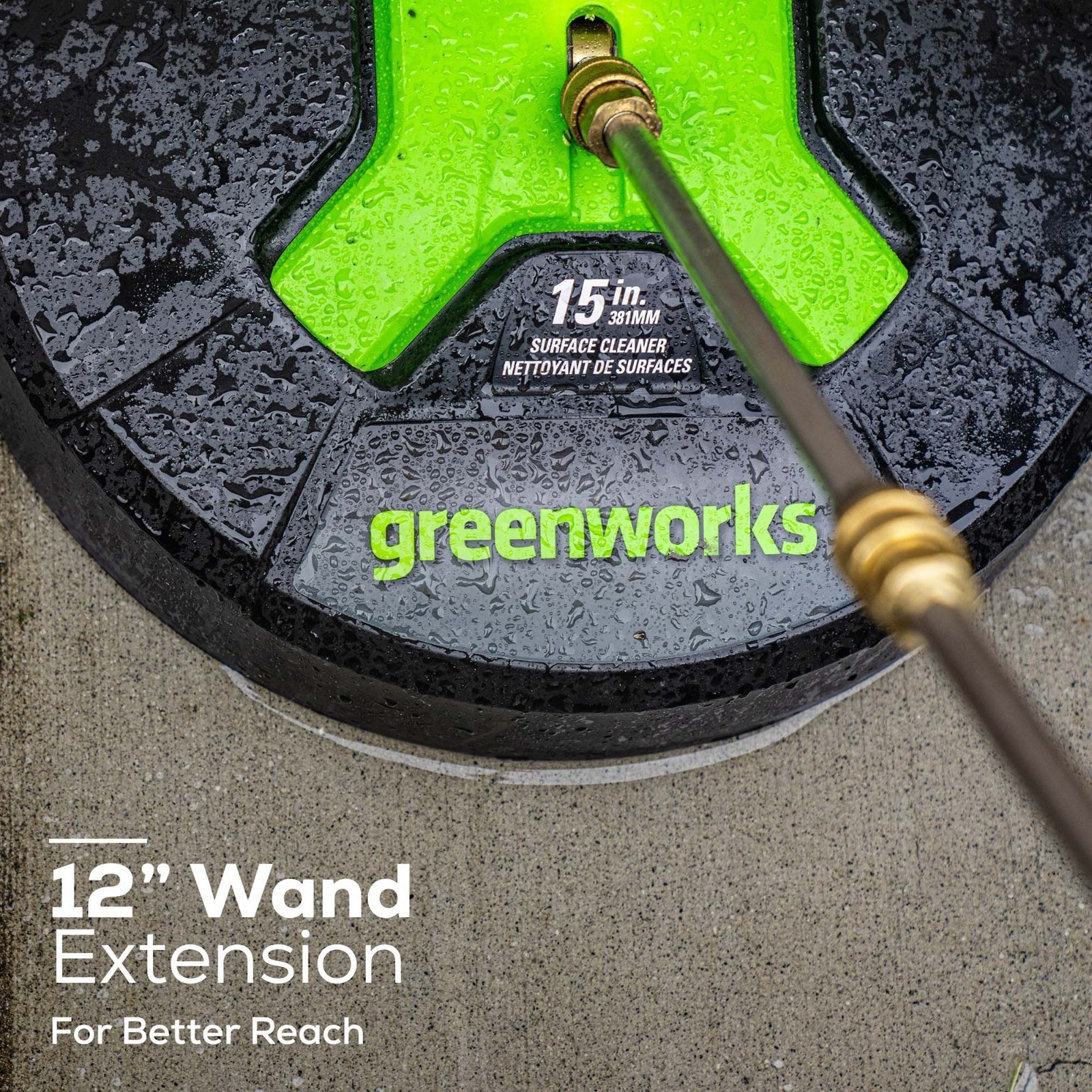 Greenworks 15 inch Rotating Surface Cleaner 3100 Psi + 12 inch Wand Extension