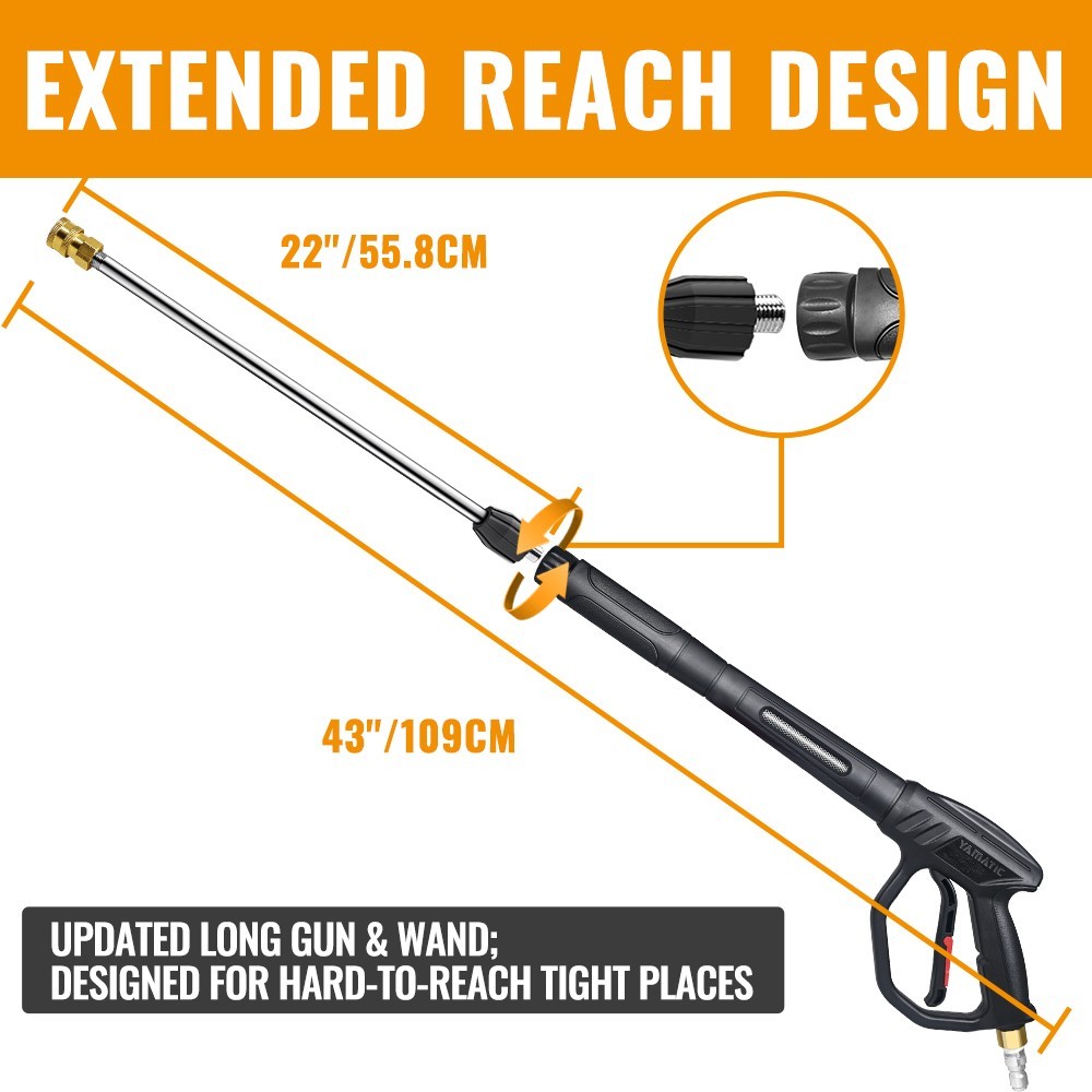 YAMATIC Pressure Washer Gun Wand with Swivel 3/8″ Plug & M22 Coupler, 5 Nozzles
