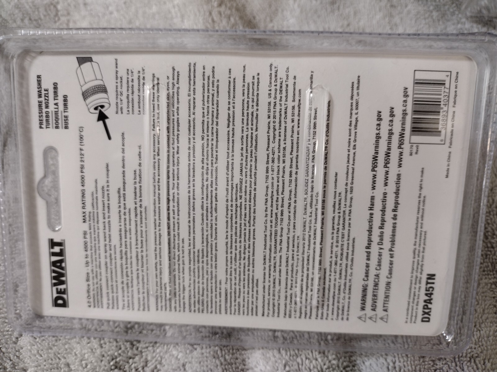 DeWalt DXPA45TN 4500PSI Pressure Washer Turbo Spray Nozzle – BRAND NEW SEALED!!!