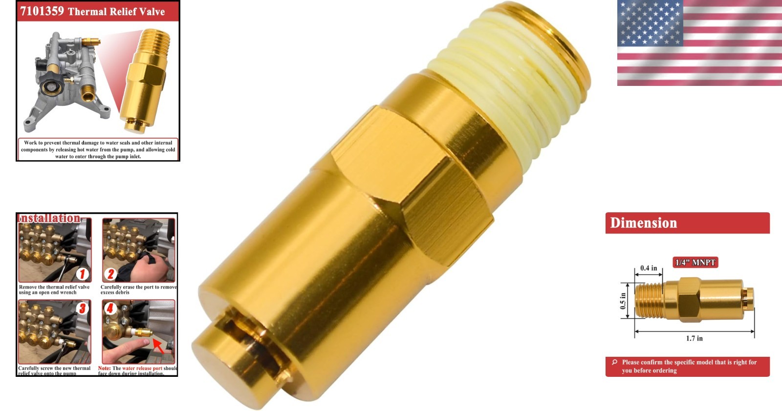 Brass Thermal Relief Valve 7101359 – Prevent Overheating in Pressure Washers
