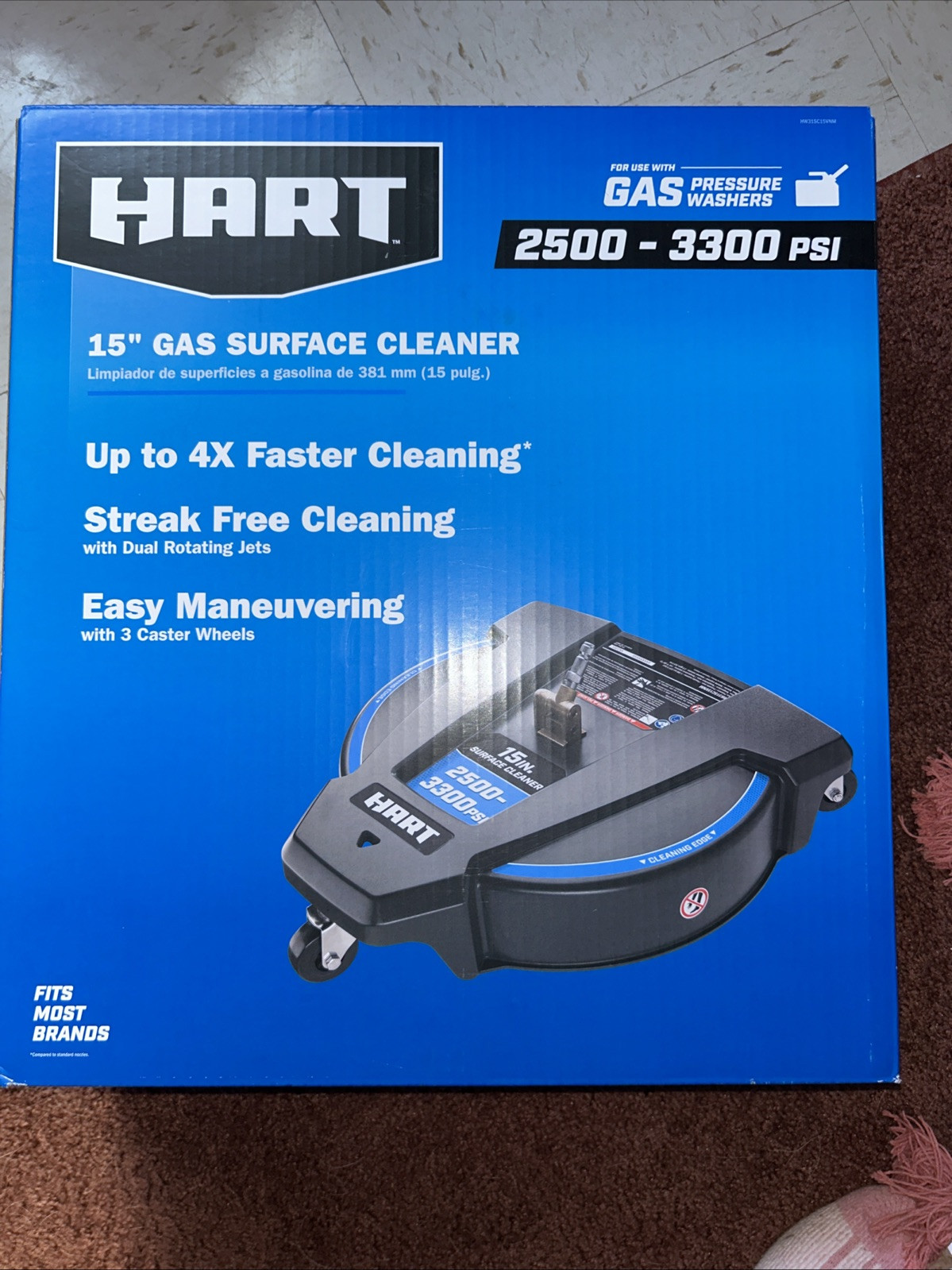 HART® 15” Gas Surface Cleaner 2500-3300 PSI Pressure Washer 1/4” Quick Connect