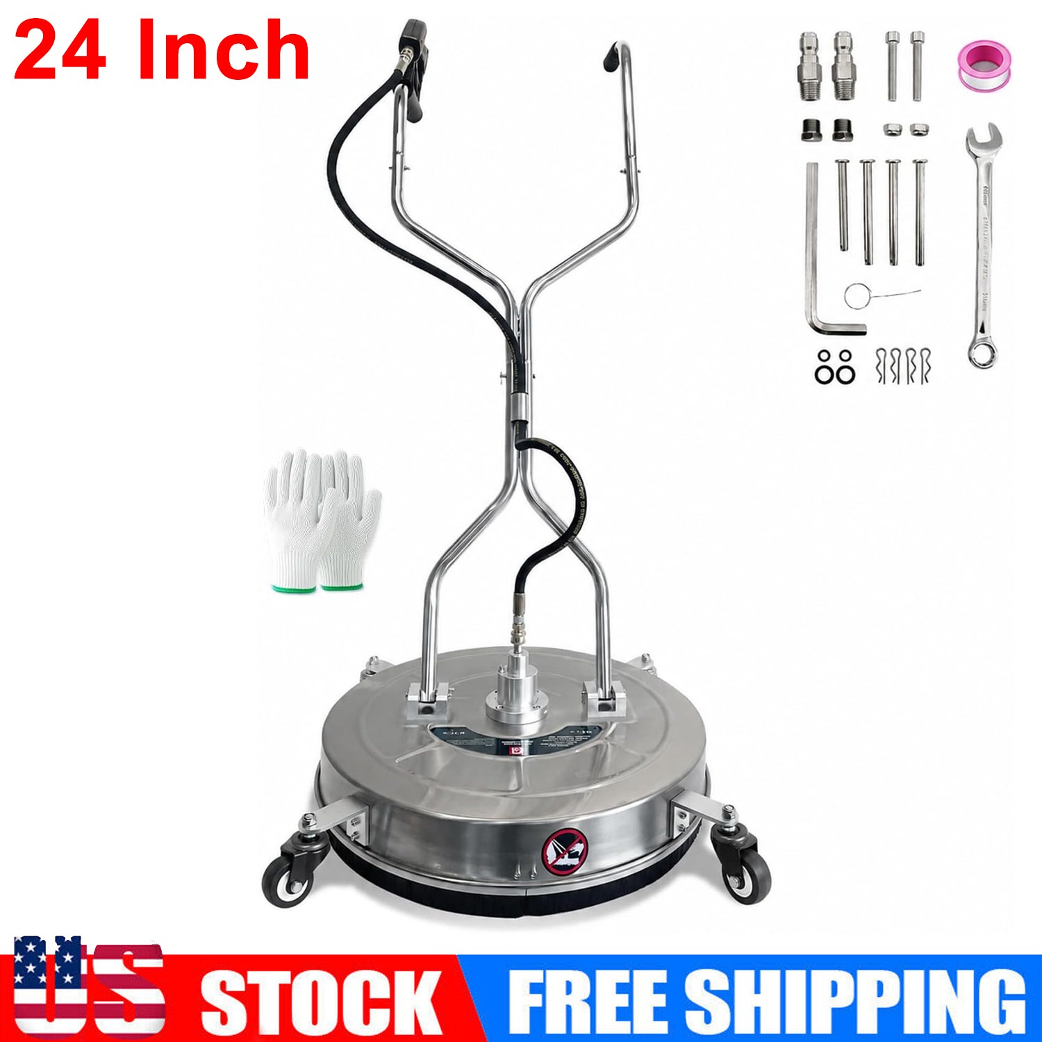 24″ Pressure Washer Surface Cleaner 4 Wheels Dual Handle 4900 Max PSI-New