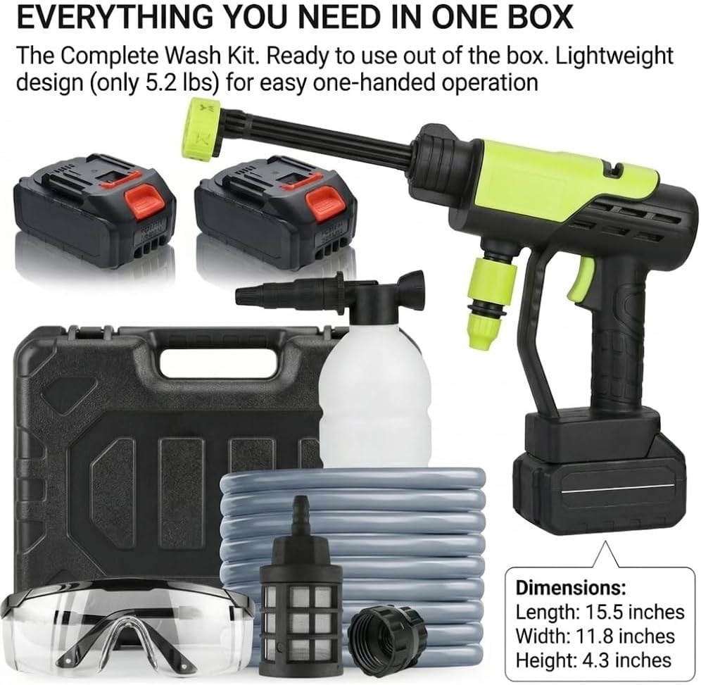 Cordless Pressure Washer Gun: 1200 PSI Portable Electric Washer for Vehicle, Dri