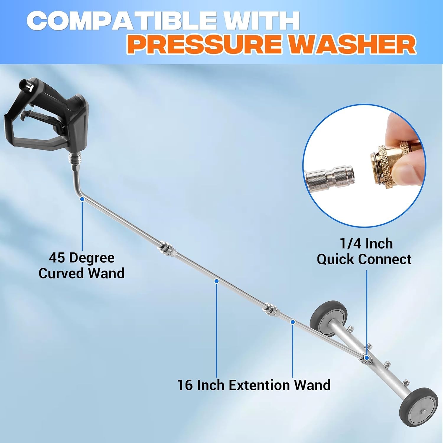 Undercarriage Pressure Washer Attachment, 16 Inch Powerful under Car Washer with