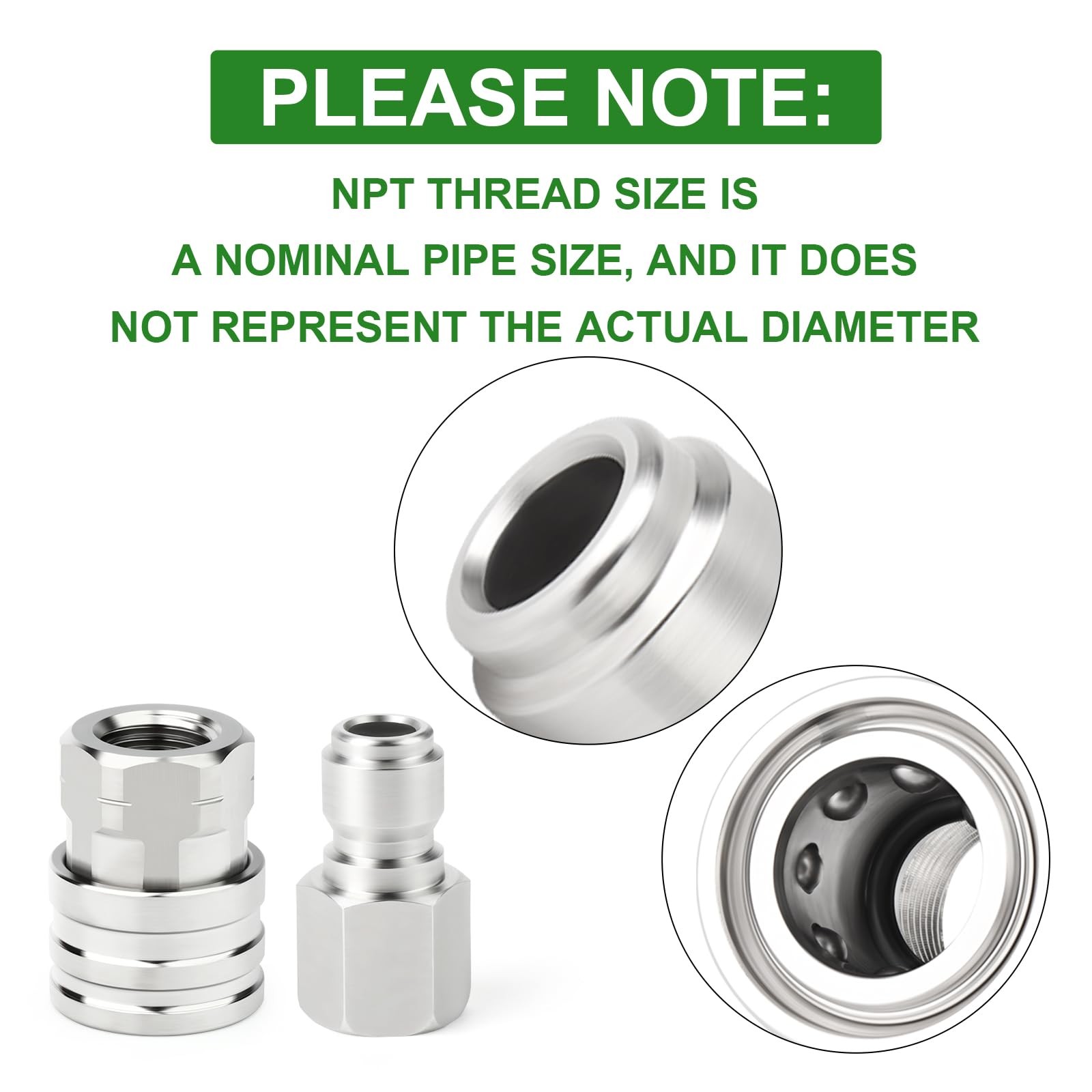 4 PCS 304 Stainless Steel Pressure Washer Adapter Kit Quick Connect 1/4 Inch