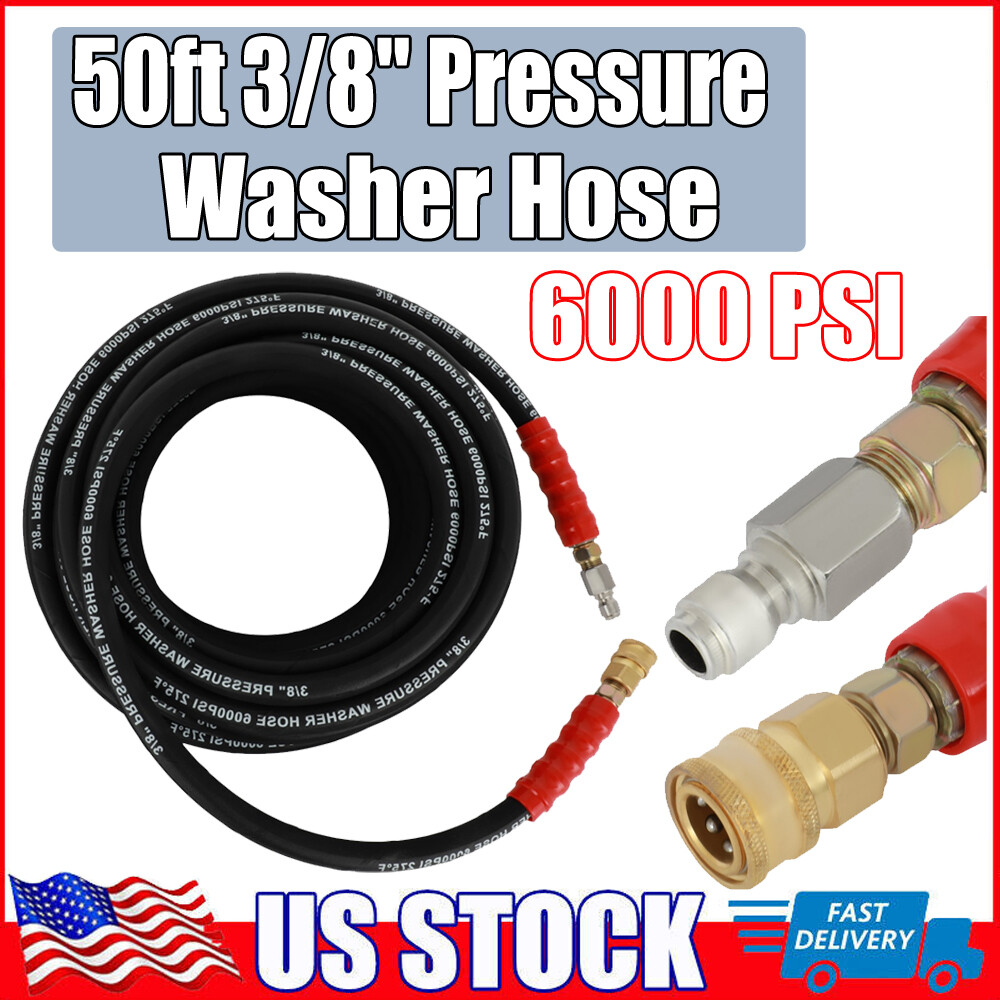 3/8″ x 50ft 6000psi Hot Water Pressure Washer Hose Non-Marking 2-Braid R2 Black