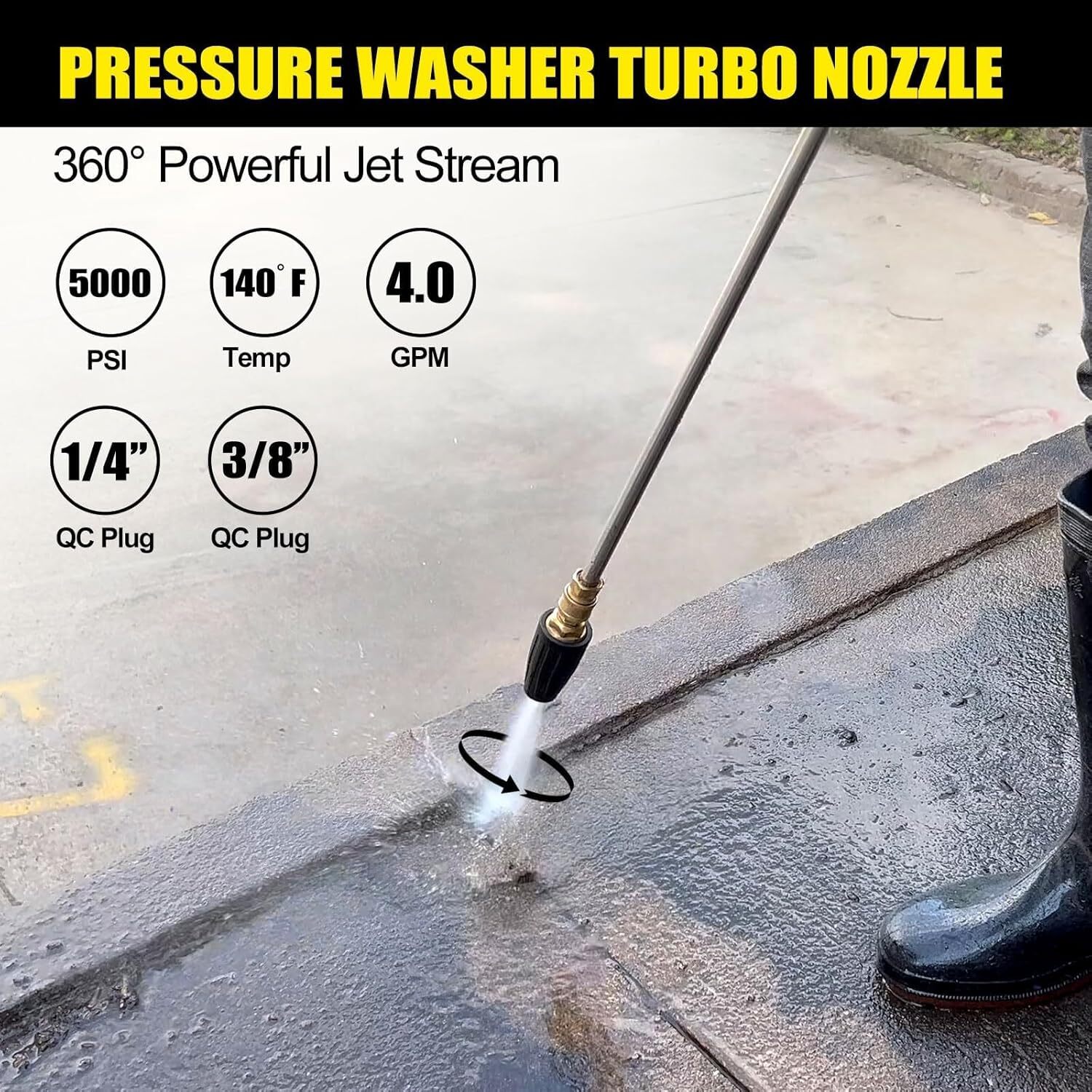 Pressure Washer Tips Turbo Nozzle, 4000 PSI Max. 5000 PSI 360° Rotating Spray Pr
