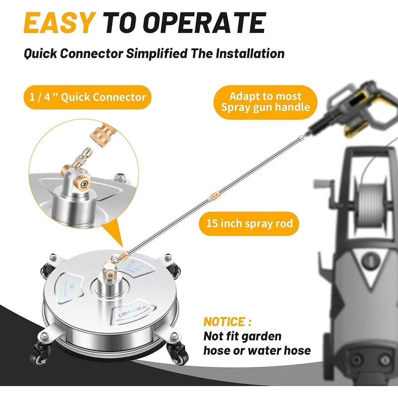 Pressure Washer Surface Cleaner 4 Wheels Heavy Duty Efficient Cleaning Tool New