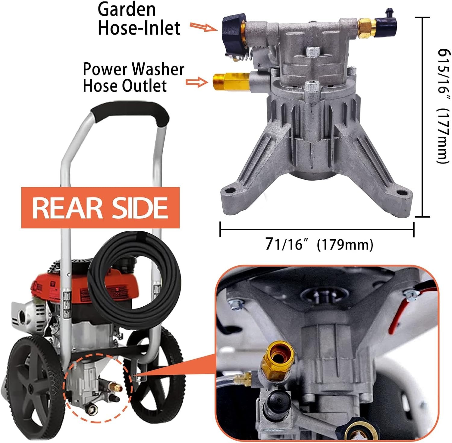 Pressure Washer Pump Replacement 7/8” Shaft 2800 PSI Gas Engine Compatible