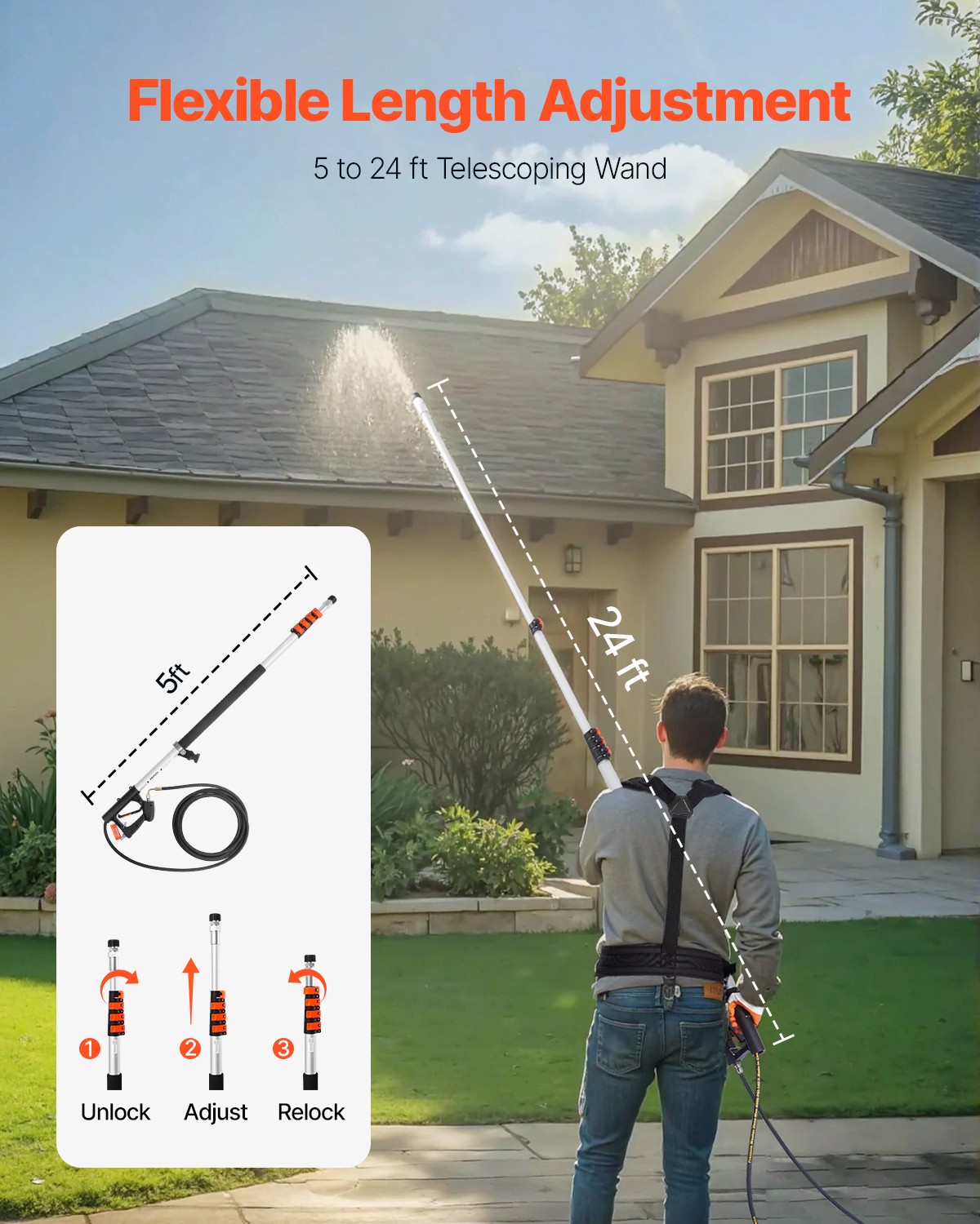 VEVOR Pressure Washer Telescoping Wand 24ft4000psi Telescopic Spray Wand7Nozzles