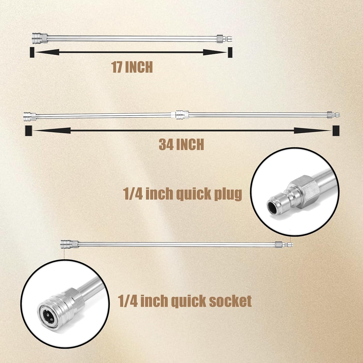 Versatile 17-Inch Stainless Steel Pressure Washer Lance – 2-Pack Quick Connect