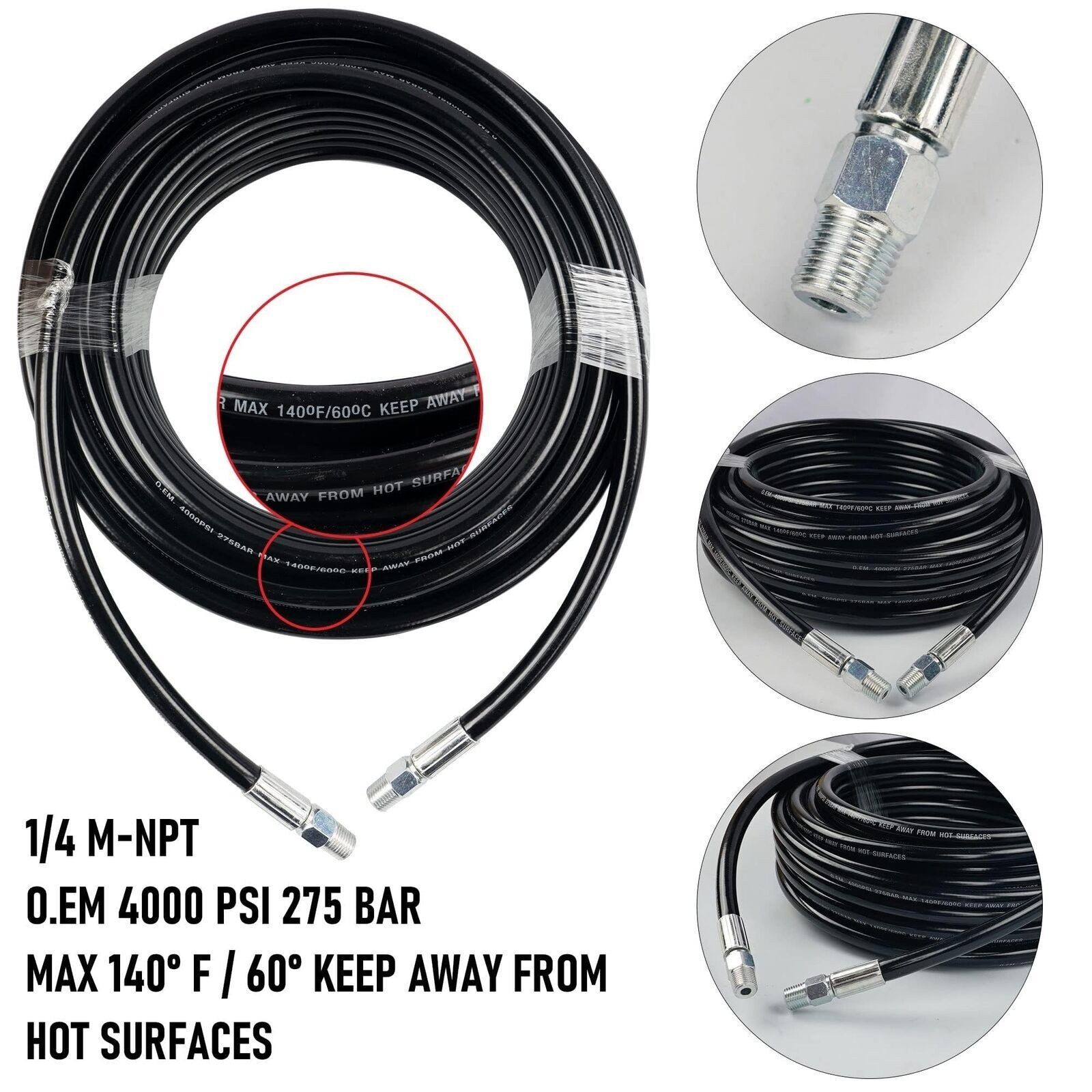 150FT Sewer Jetter Kit for Pressure Washer Drain Cleaner Hose 1/4 Inch NPT