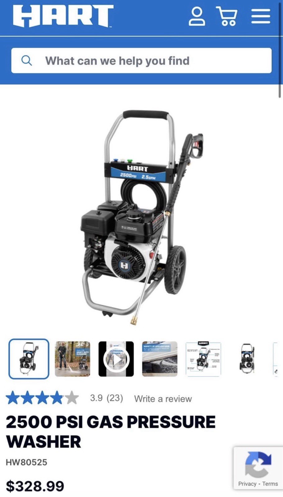 HART 2500 PSI Gas Pressure Washer – NEW! Box Damage Only