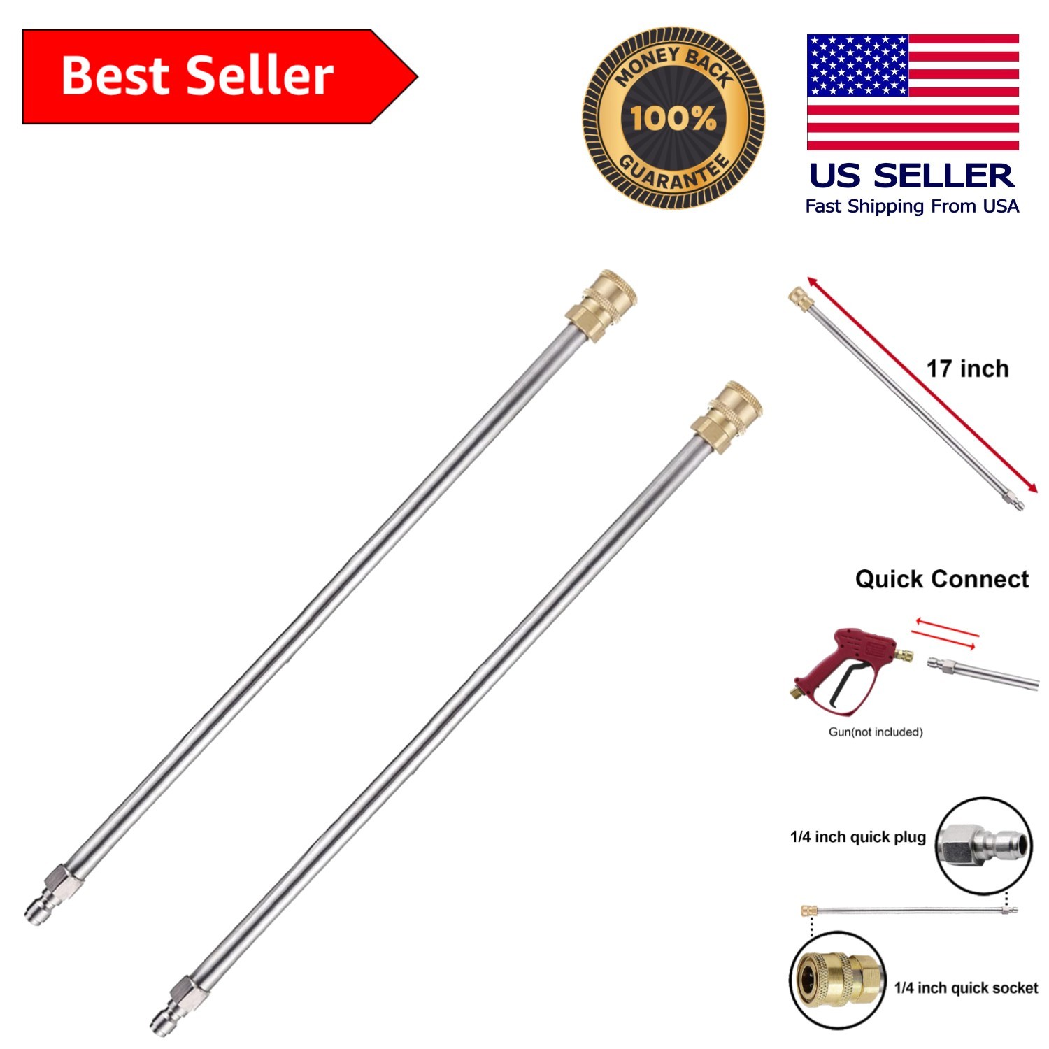 Versatile 2-Pack Pressure Washer Extension Wand – 17 Inch Quick Connect Design