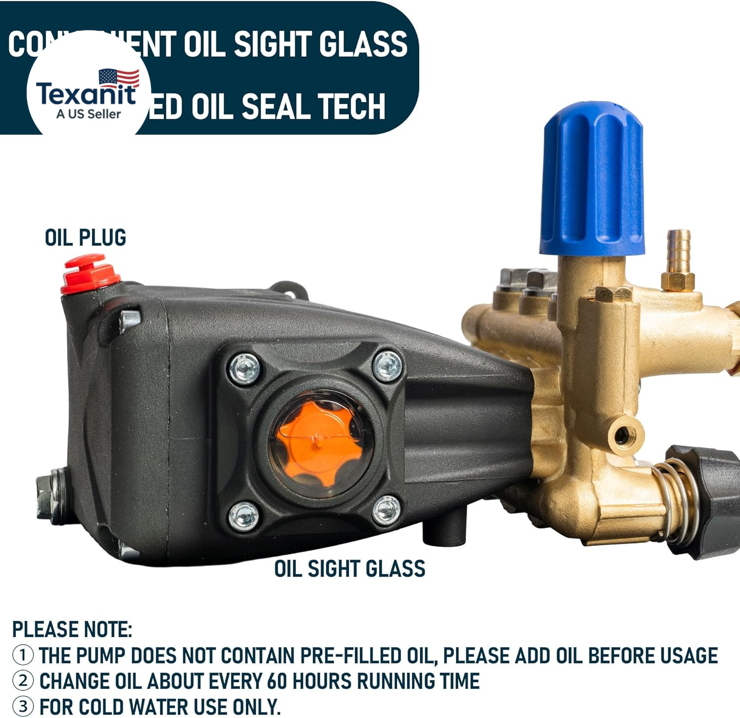 Pressure Washer Pump, 3700PSI 2.5GPM 3/4″ Shaft Horizontal Triplex Plunger Power