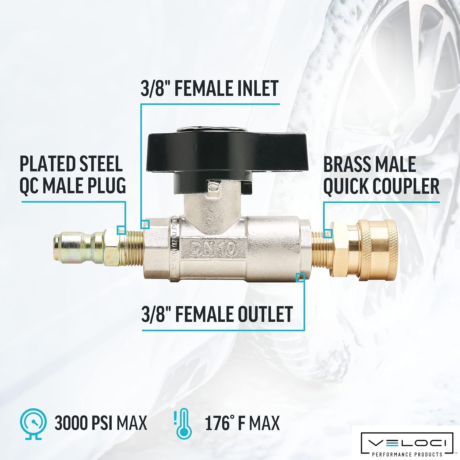 MTM Hydro Veloci 3/8″ Plated Brass Ball Shut Off Flow Control Valve, 3000 PSI