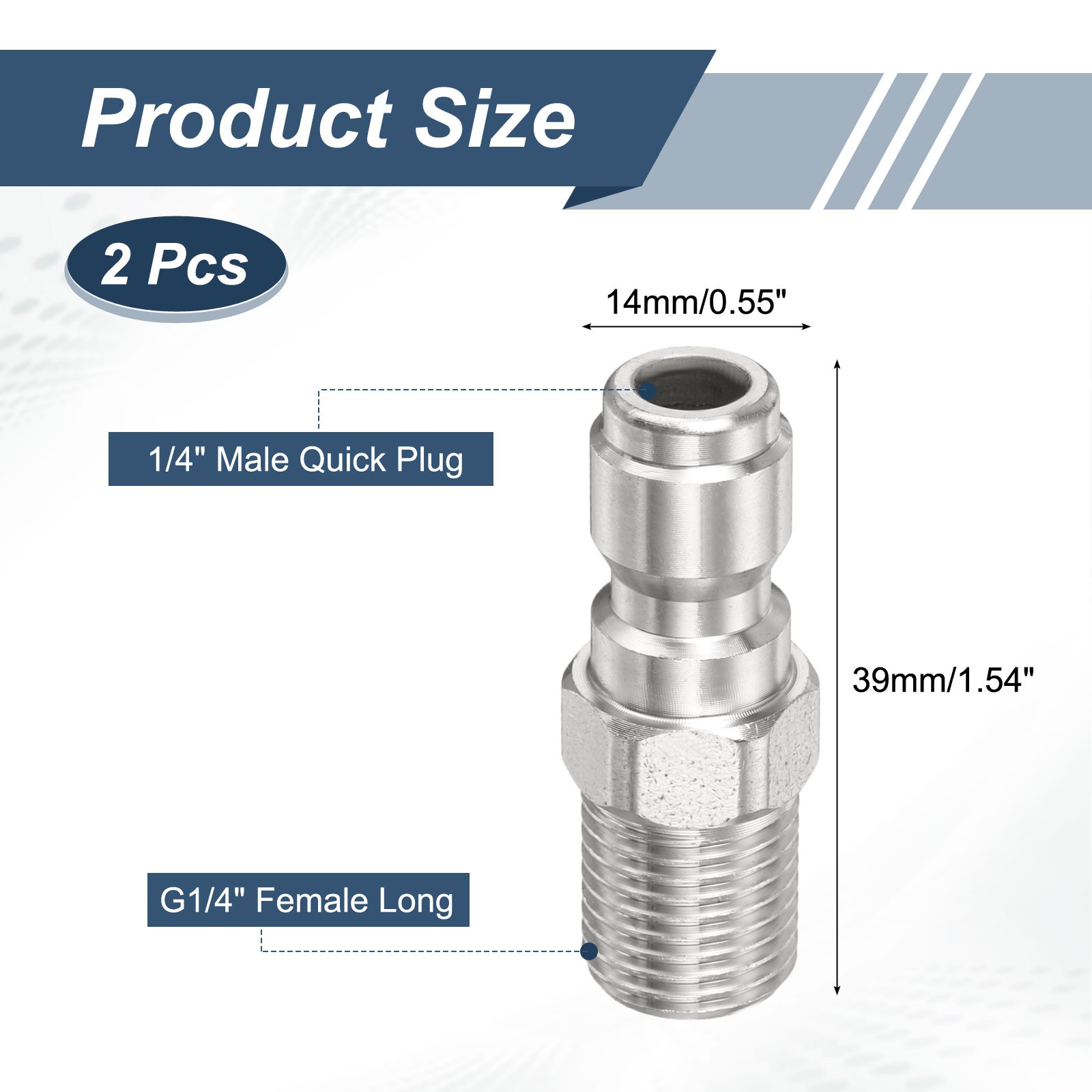 2Pcs Pressure Washer Adapter, 1/4″ Male Quick Plug to G1/4″ Female Long