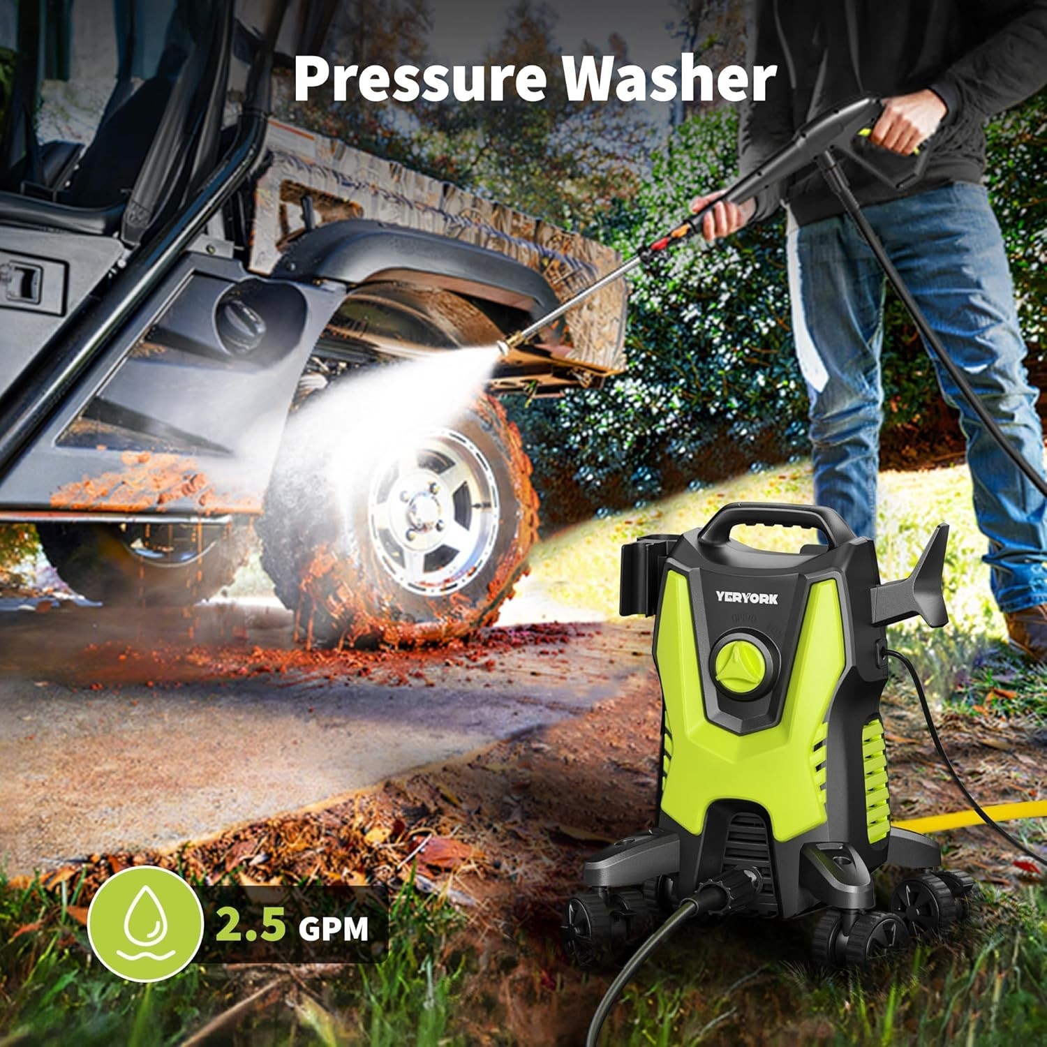 3500 PSI Power Washer with 4 Lockable Wheels & Foam Cannon – Effortless Cleaning