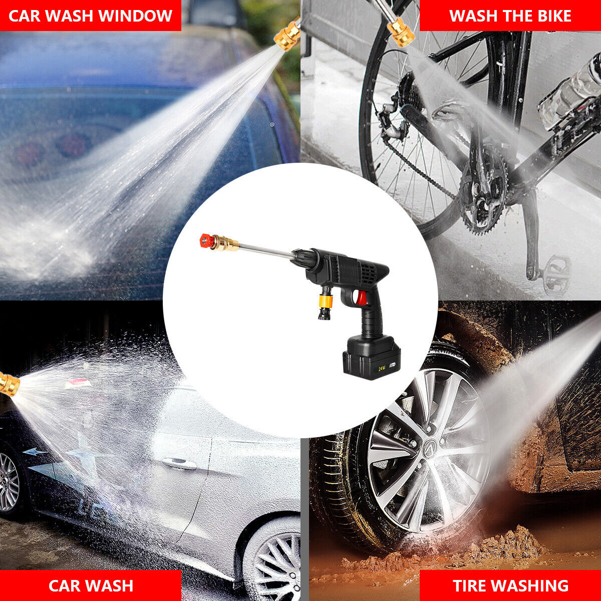 2 Battery Cordless Water Spray Gun Portable High Pressure Car Washer Cleaner 5M