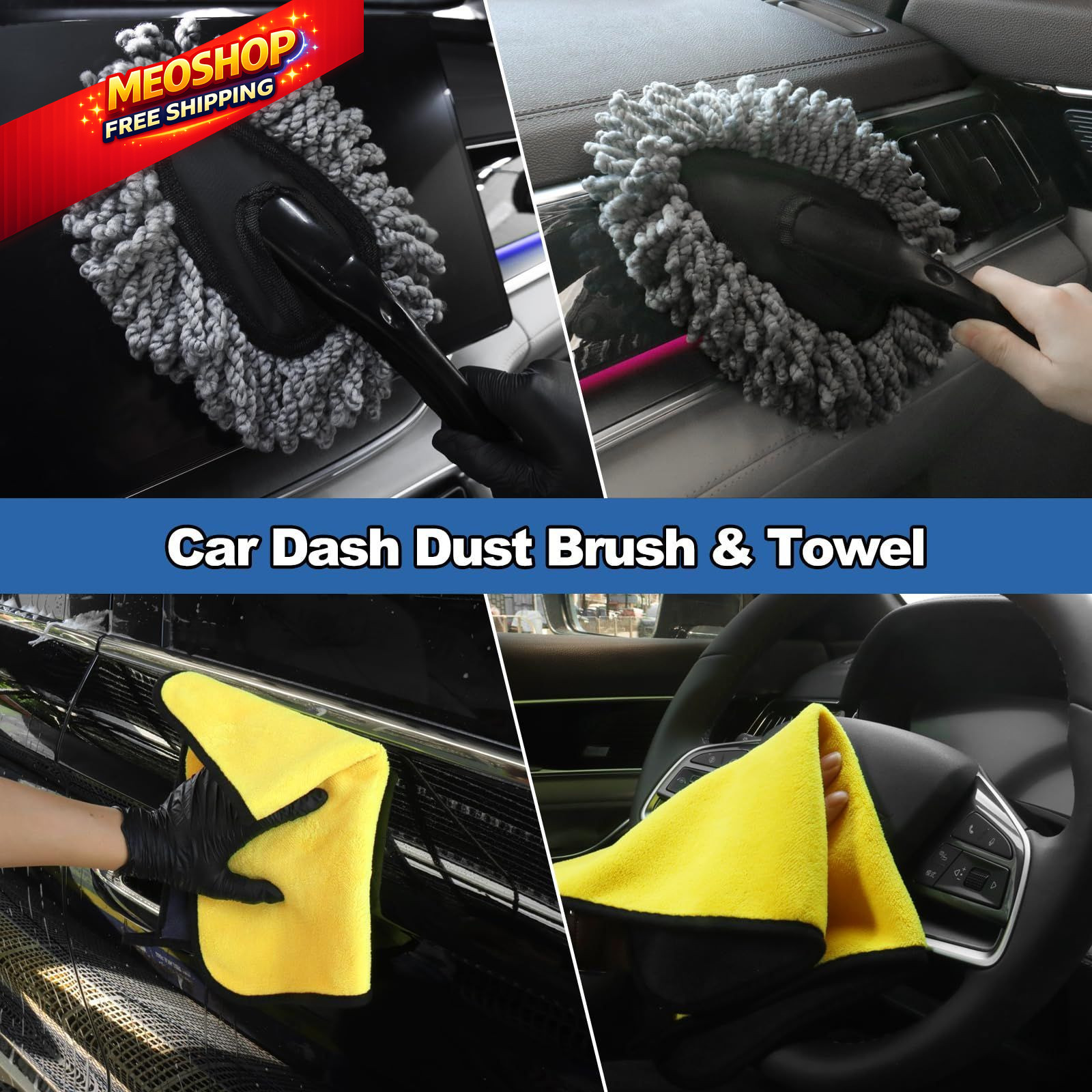 NIKCOSMK Windshield Cleaner Tool, 14Pcs Car Cleaning Kit – Interior Black