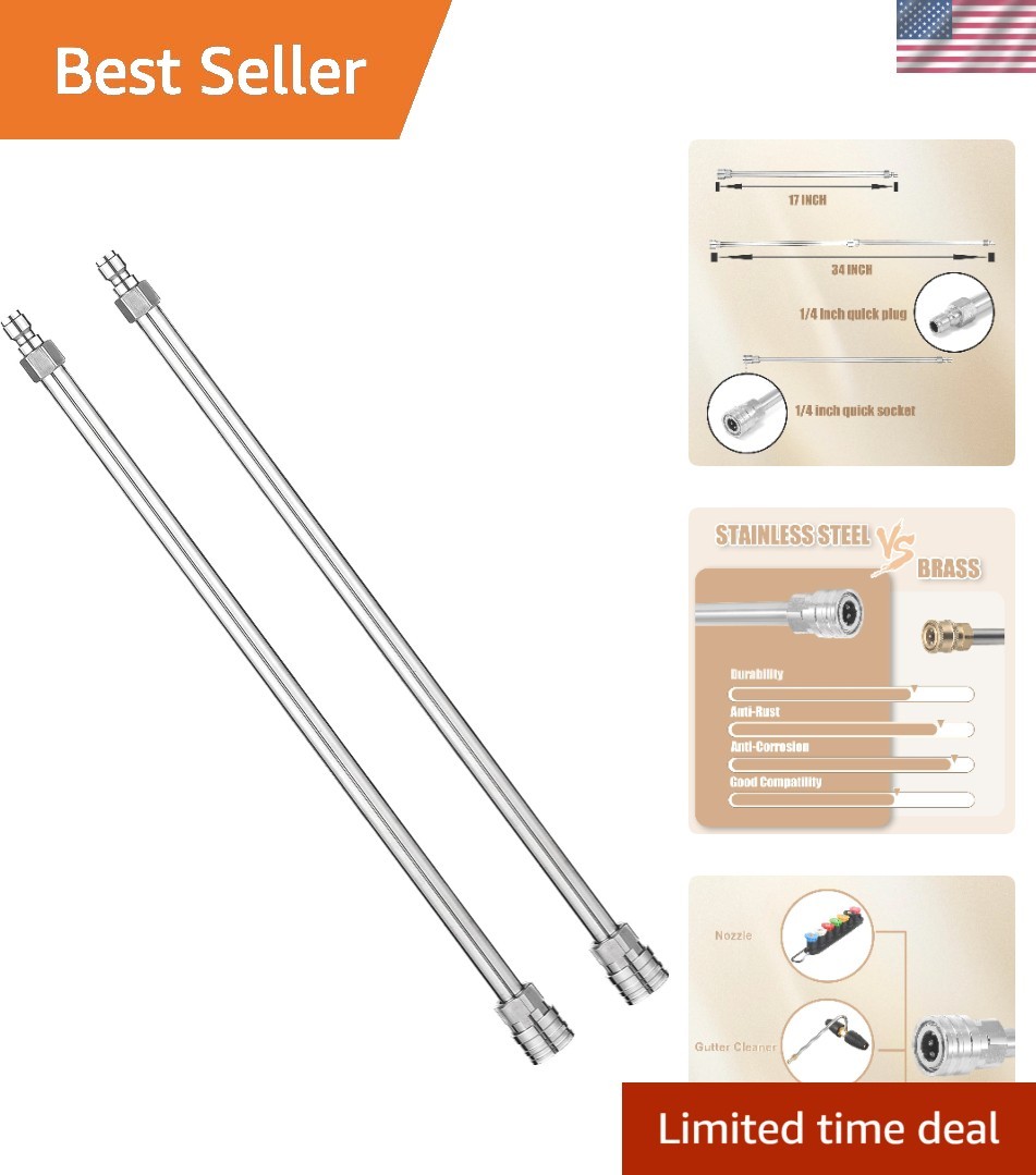 17 Inch Stainless Steel Pressure Washer Lance Set – Universal 1/4 Inch Connect