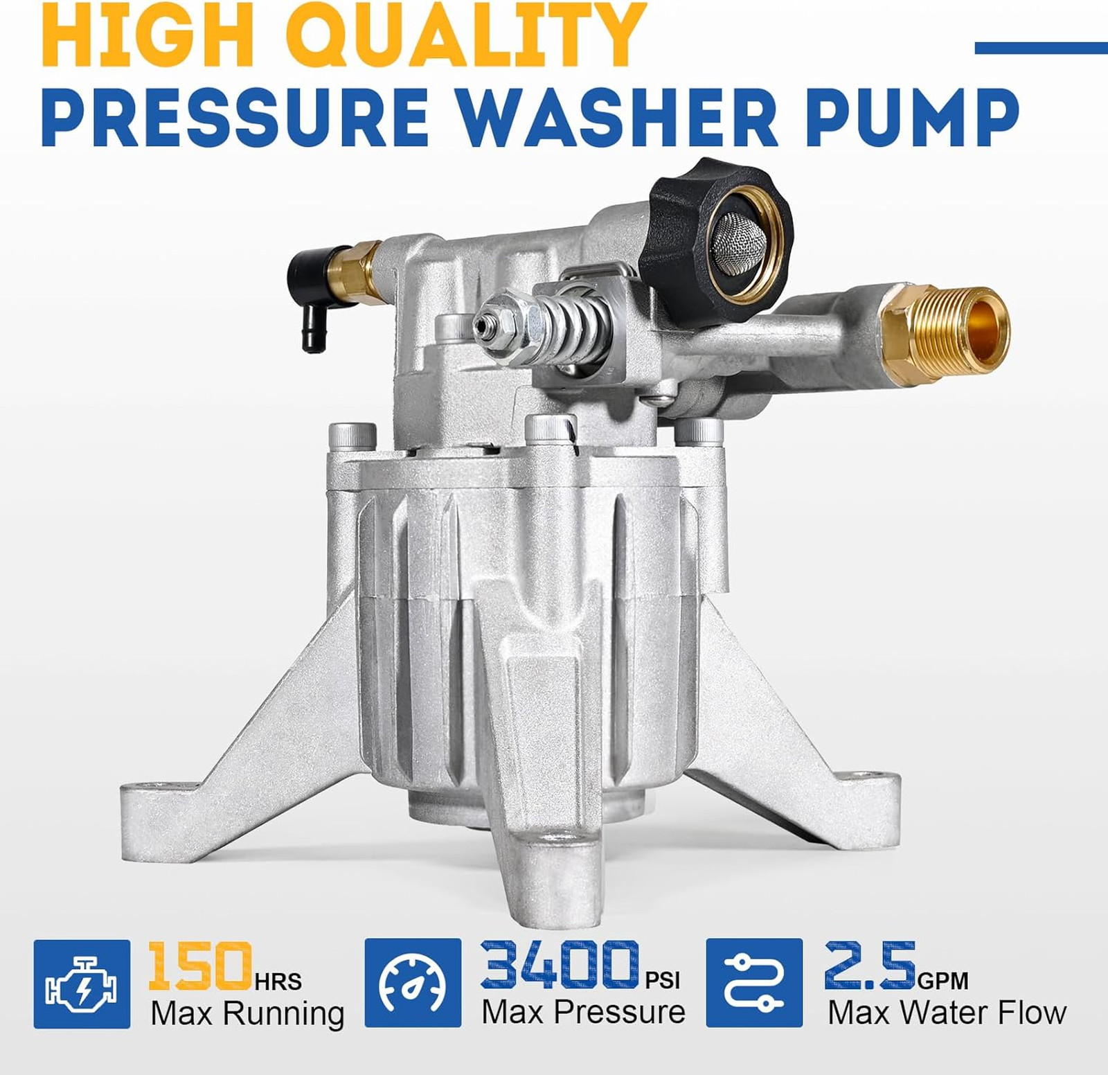 7/8 Inch Shaft Pressure Washer Pump Vertical Max 3400 PSI 2.5 GPM Replacement