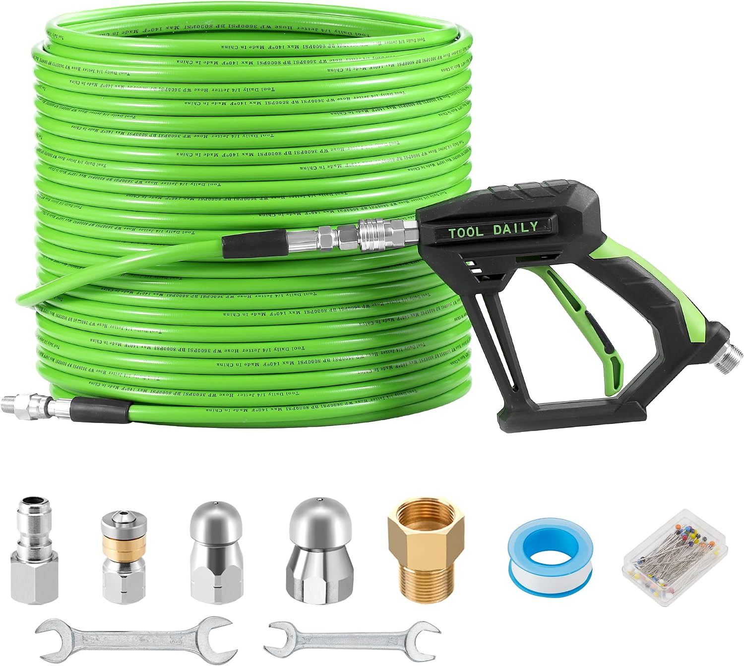 Sewer Jetter Kit for Pressure Washer 150 FT, Short Power Washer Gun, Drain Clean