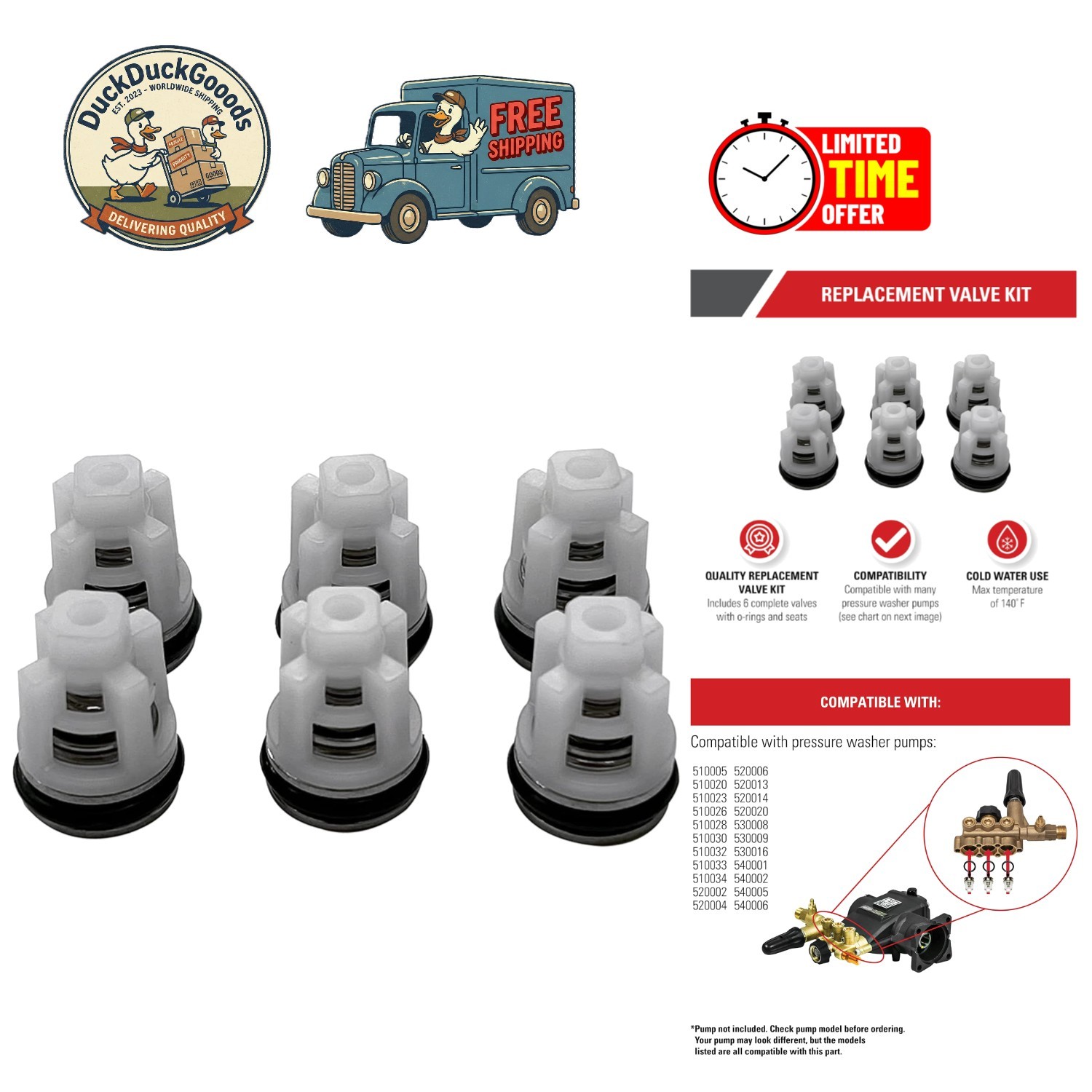 High-Quality Valve Kit for Pressure Washer Pumps – 6 Valves, Easy Installation