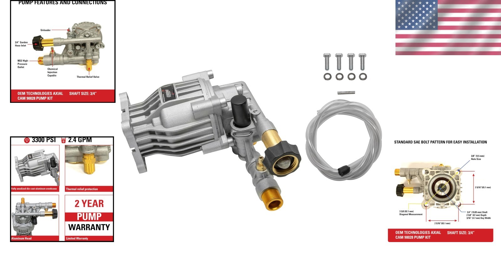 Pressure Washer Pump Kit OEM Aluminum 3300 PSI 2.4 GPM Horizontal Use